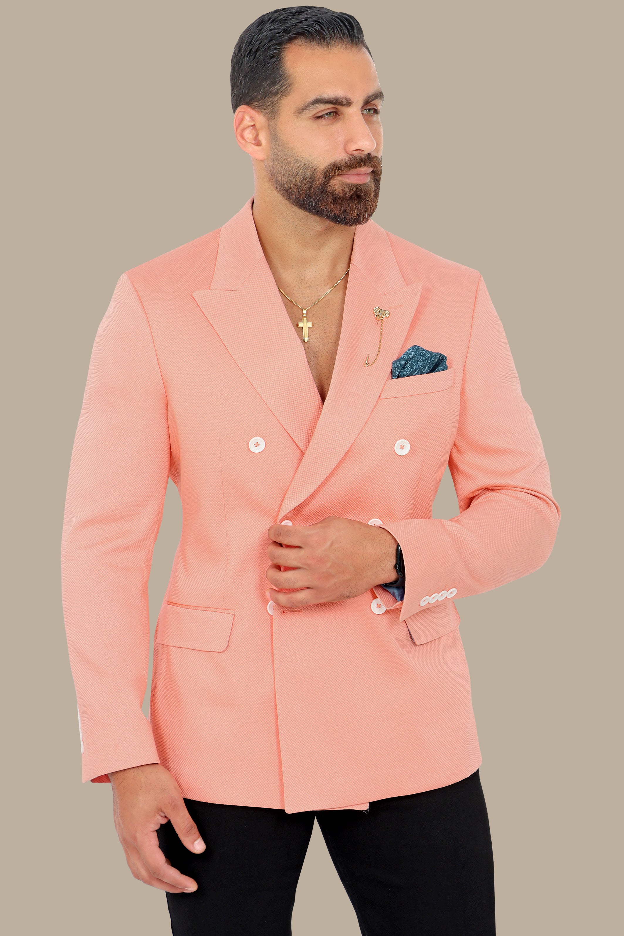 Coral Grandeur: Blazer with Wide Peak Lapel