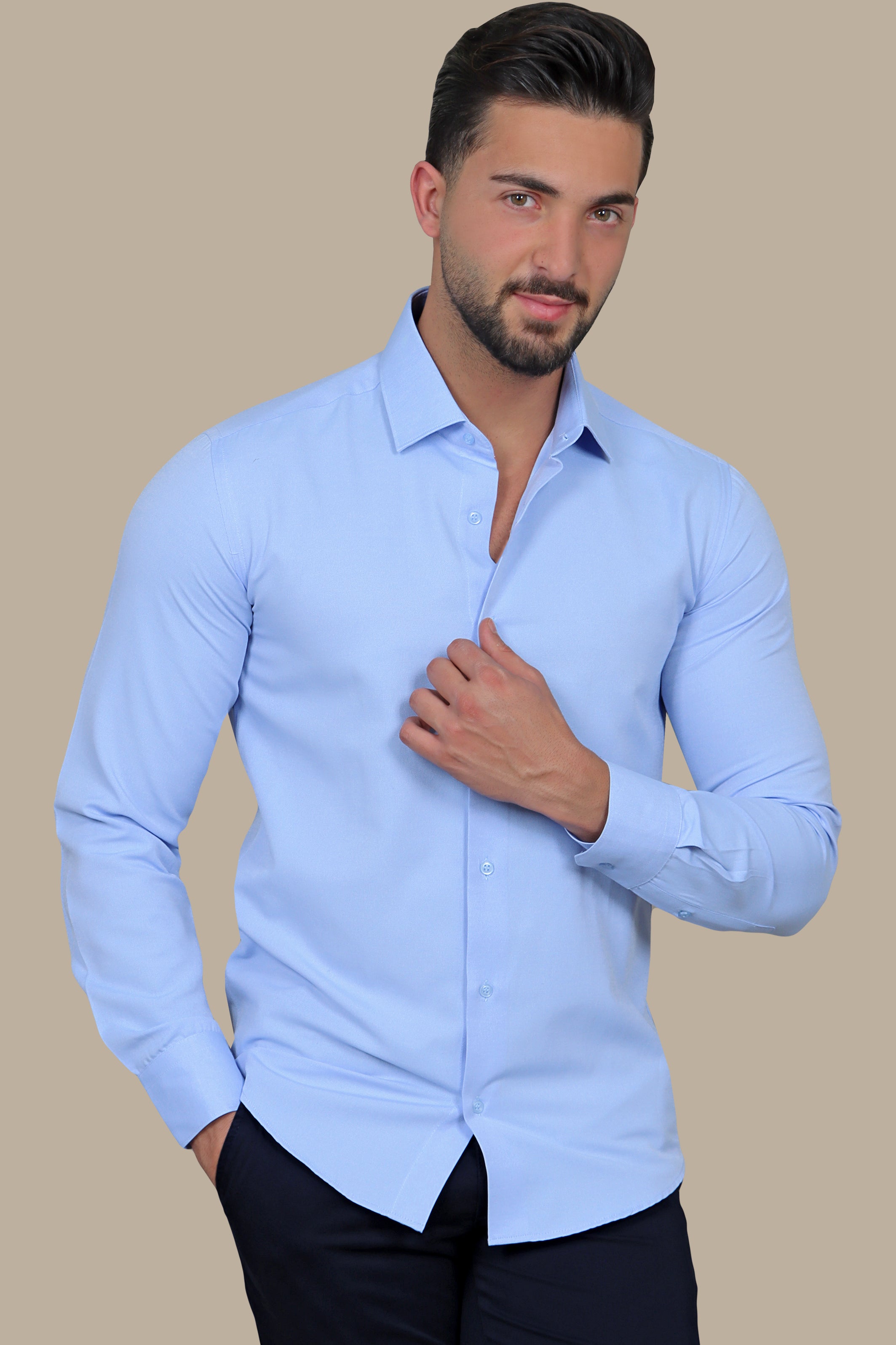 Blue Horizon: Chambray Slim Fit Shirt for Effortless Elegance