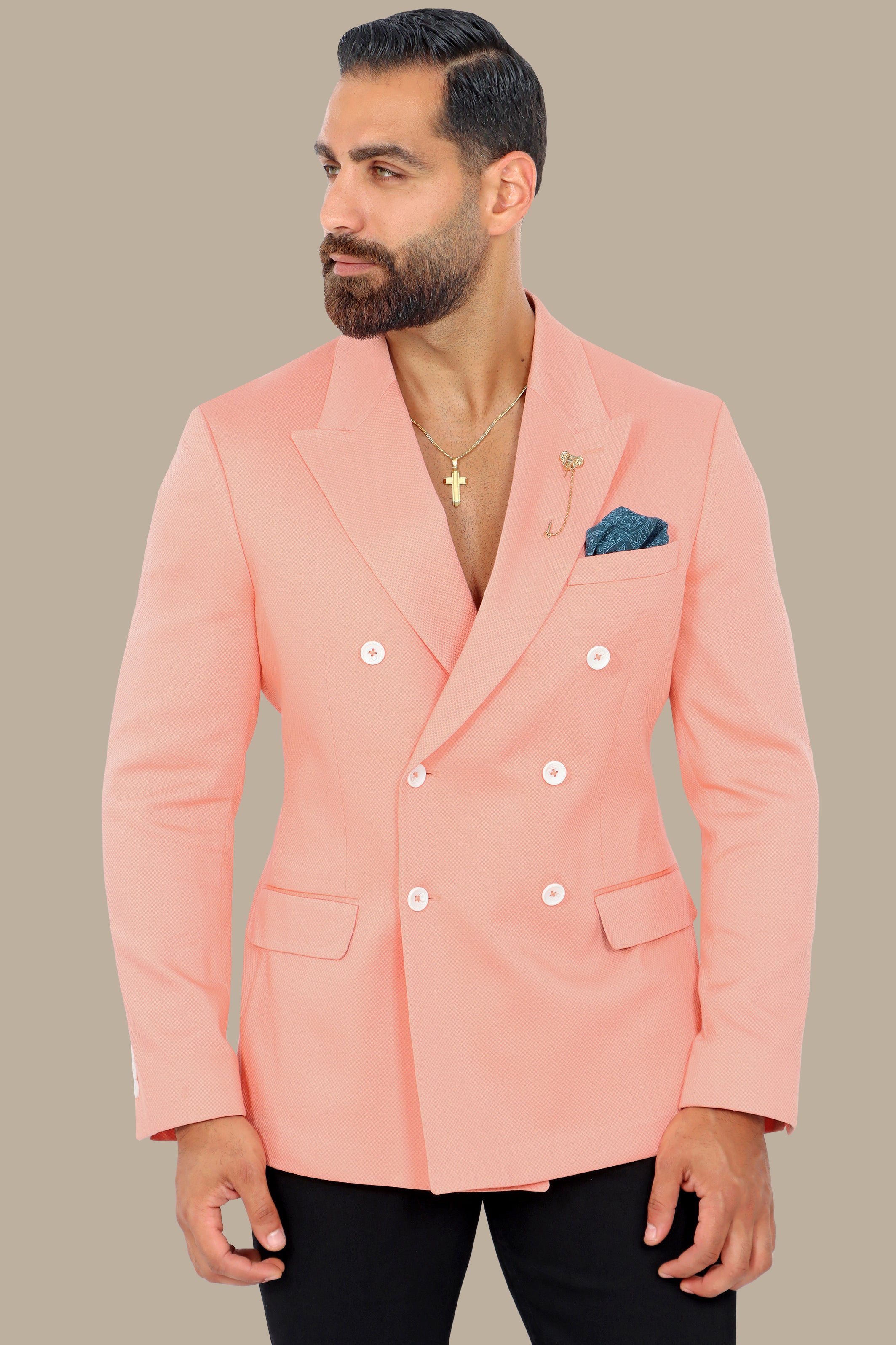 Coral Grandeur: Blazer with Wide Peak Lapel