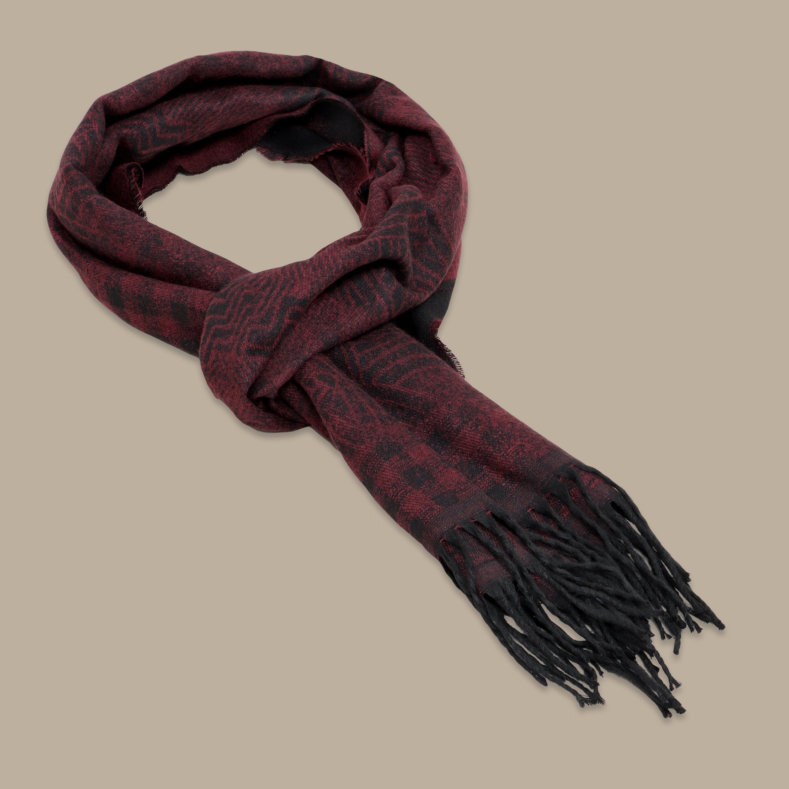 Burgundy Scarf with Mixed Pattern