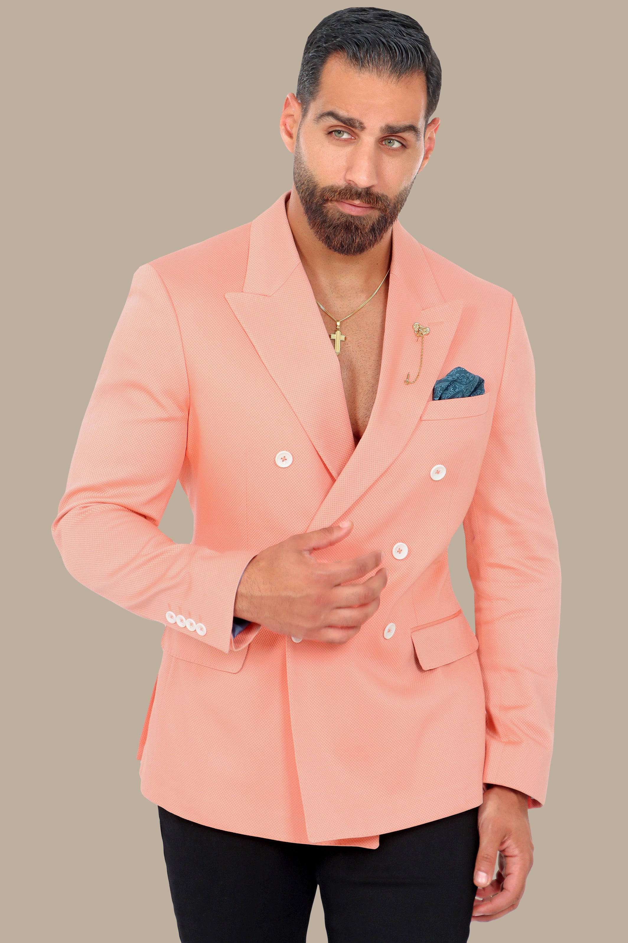 Coral Grandeur: Blazer with Wide Peak Lapel