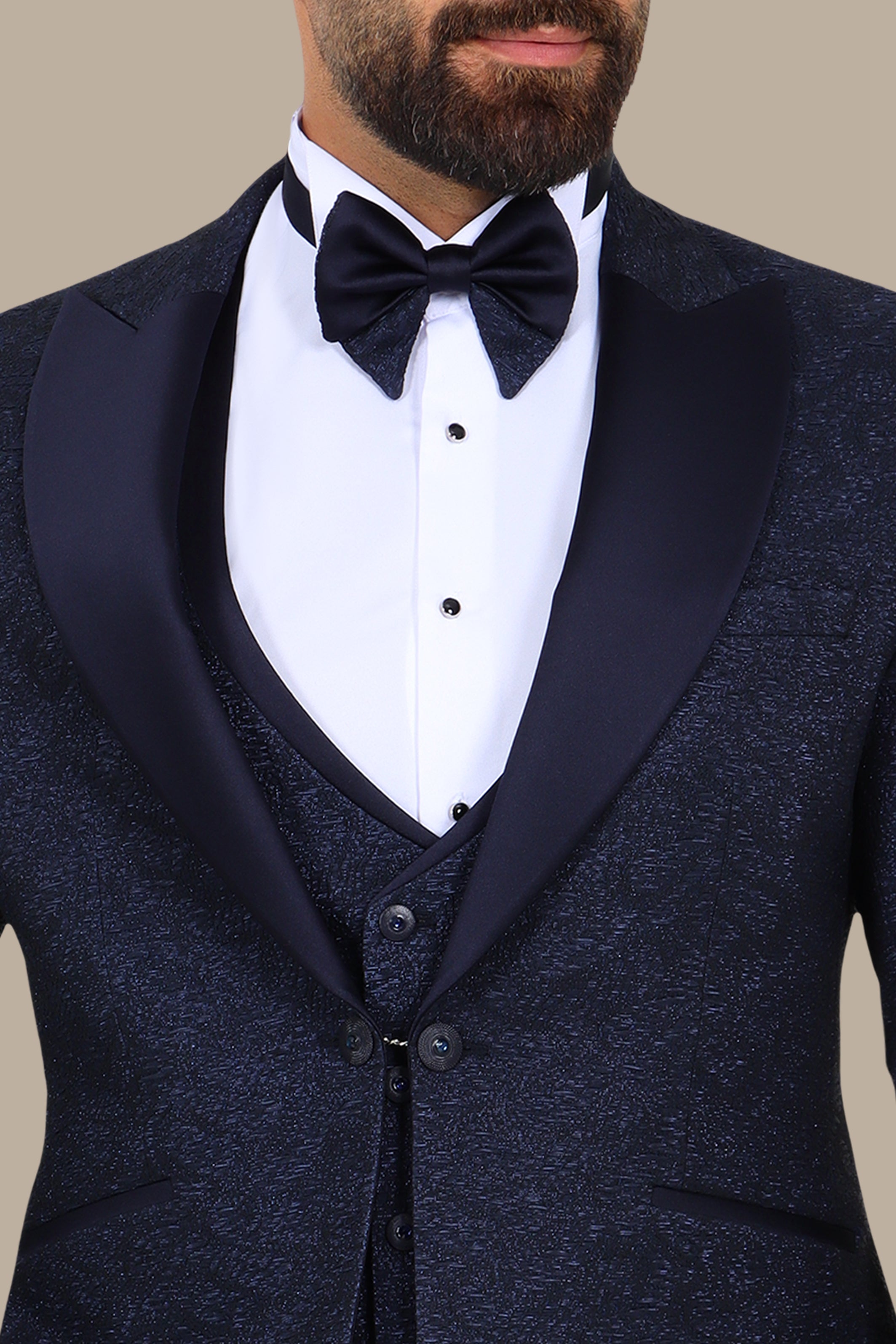 Navy Jacquard 4-Piece Peak Lapel Tuxedo Set