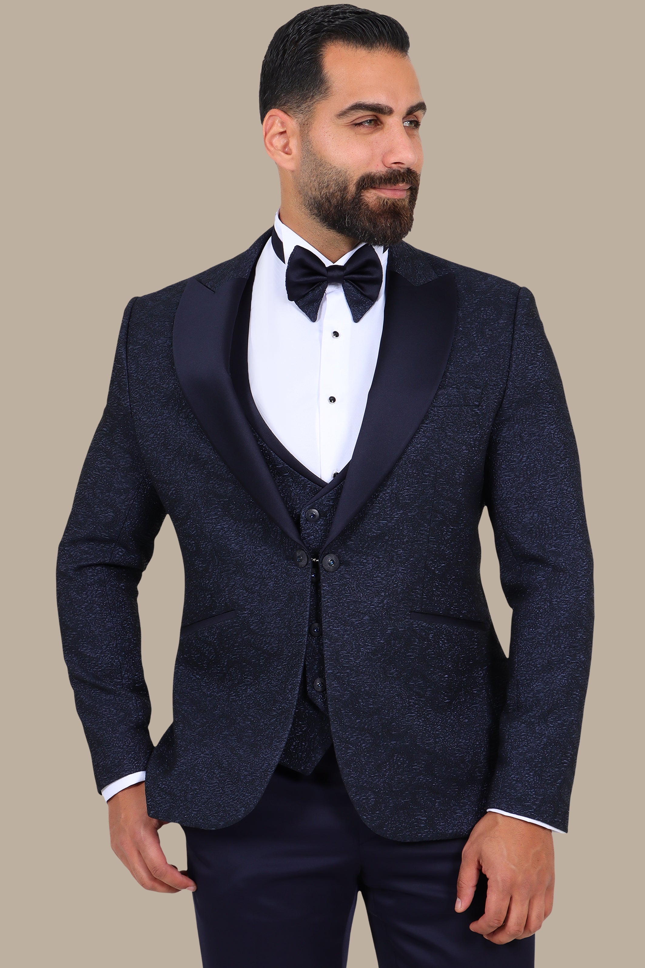 Navy Jacquard 4-Piece Peak Lapel Tuxedo Set