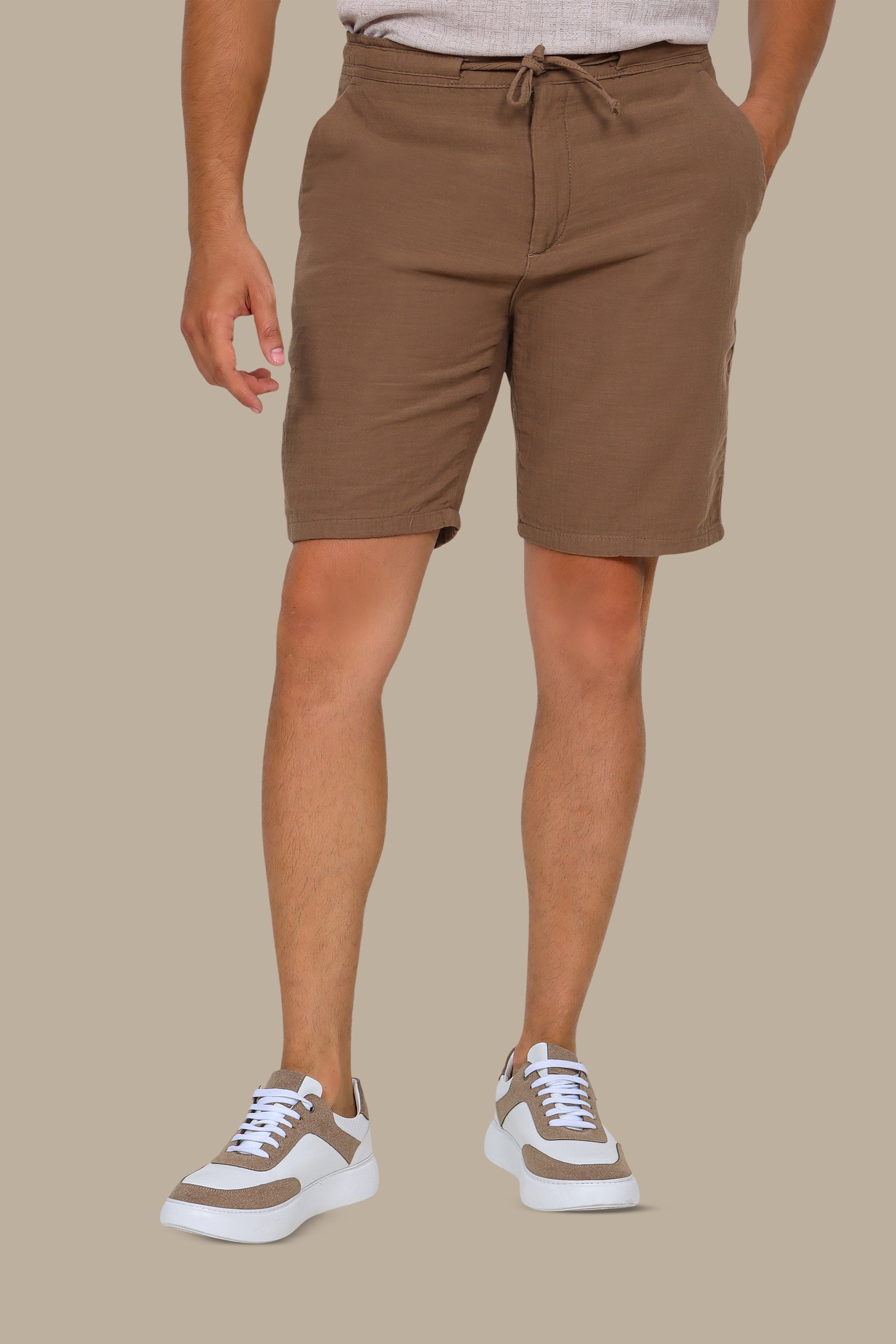Brown Linen Basic Shorts