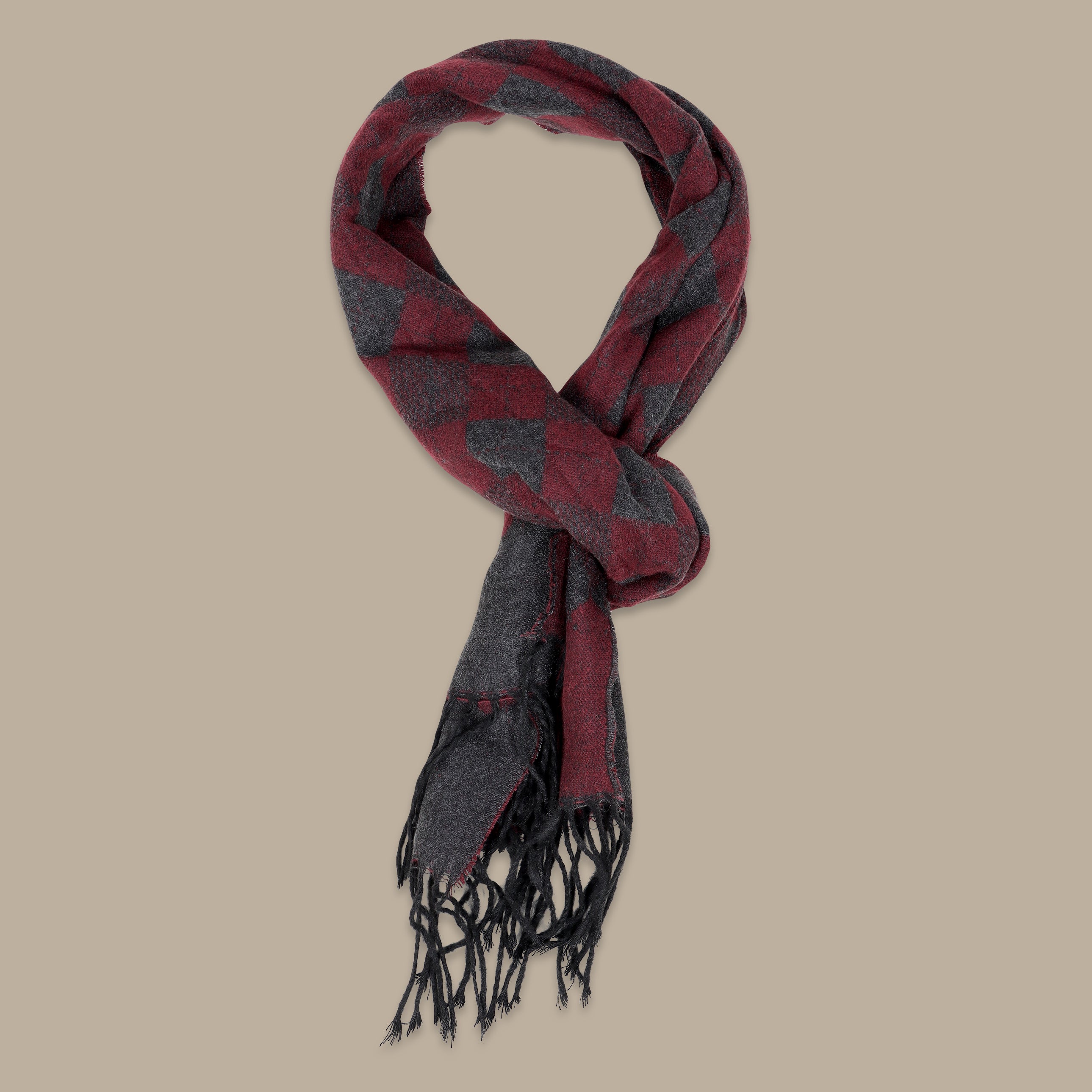 Burgundy Scarf with Printed Diamond Shape