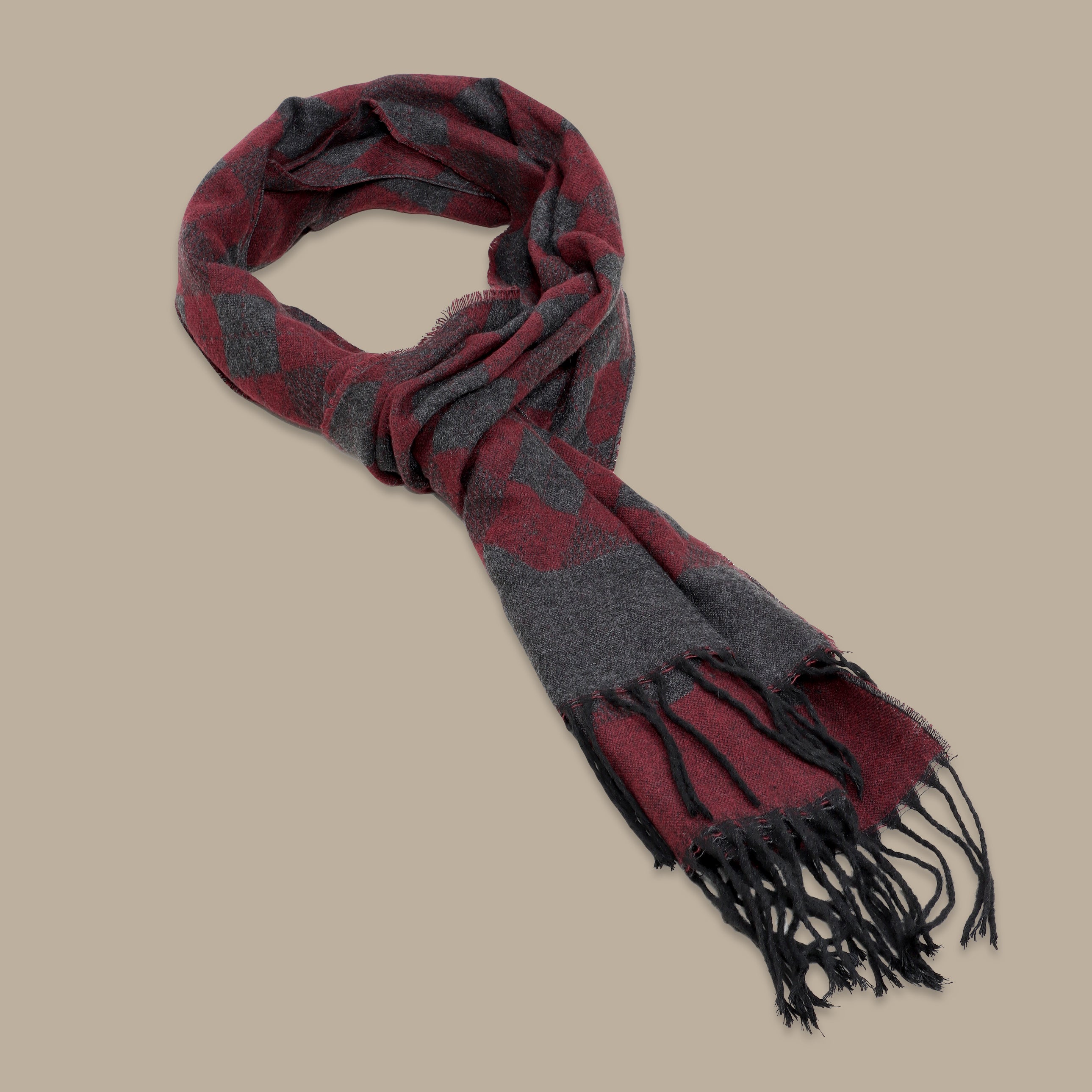 Burgundy Scarf with Printed Diamond Shape