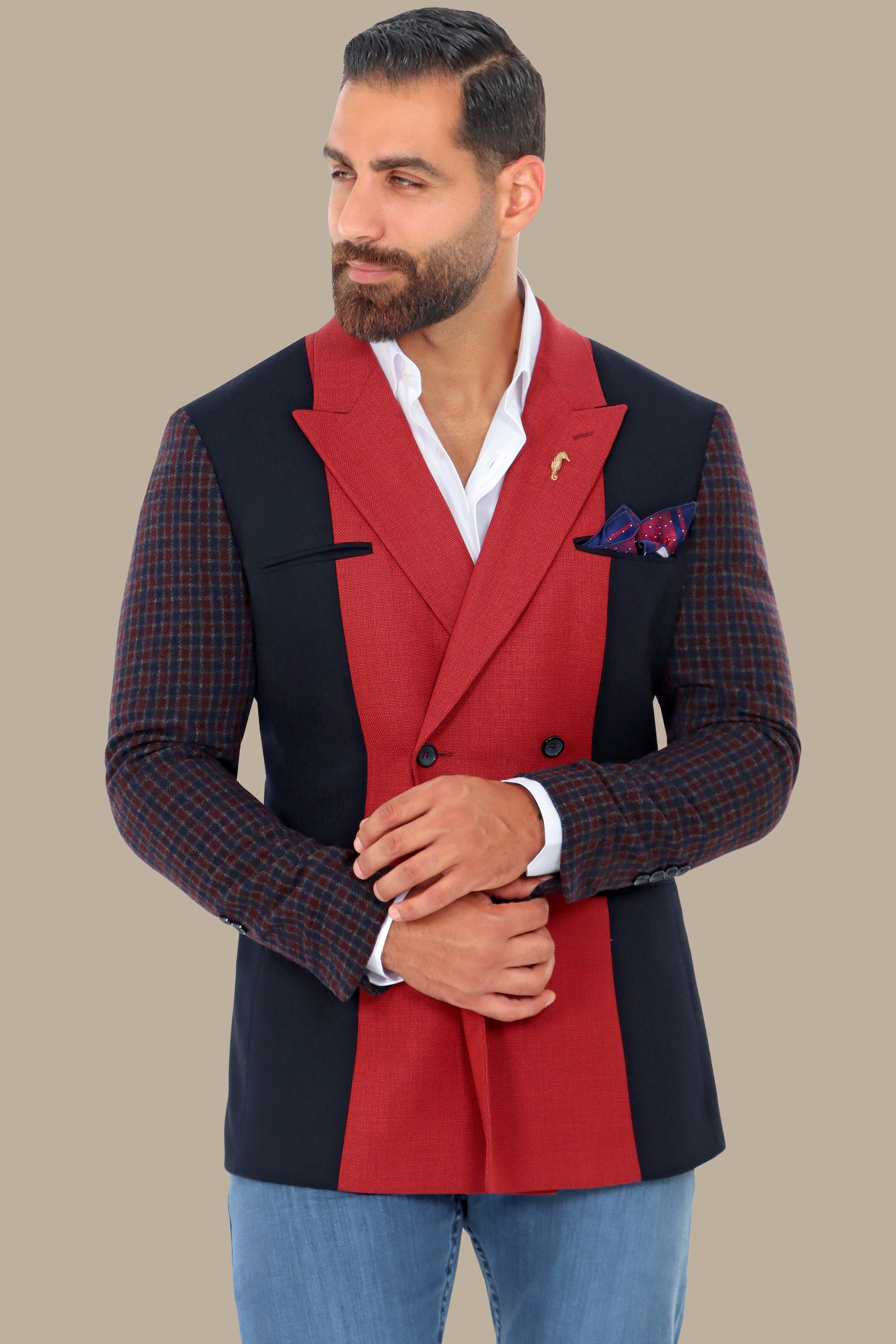 Nautical Elegance: Navy & Red Suit