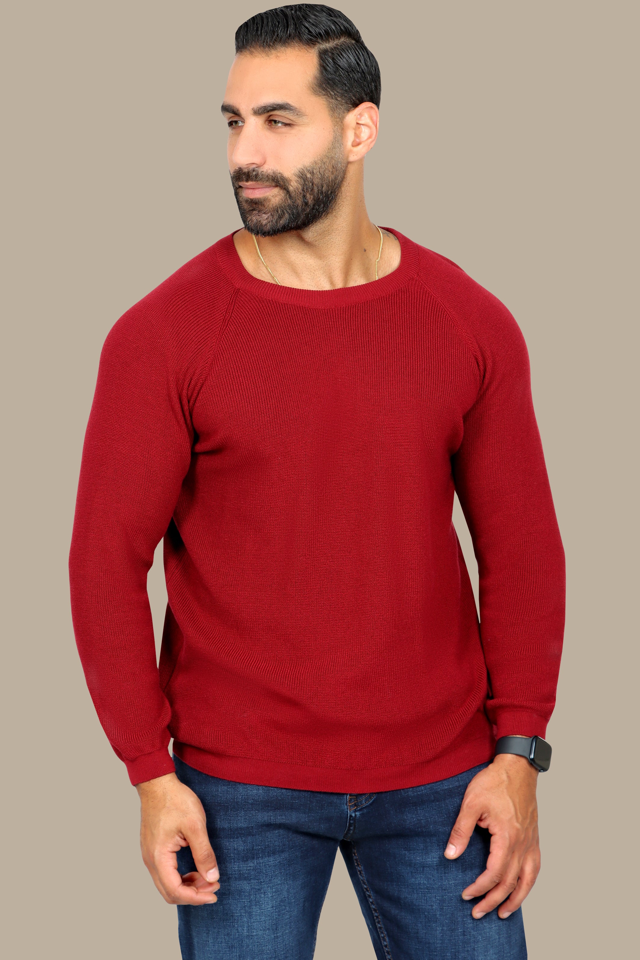 Bordeaux Round Neck Sweater with Shoulder Cup