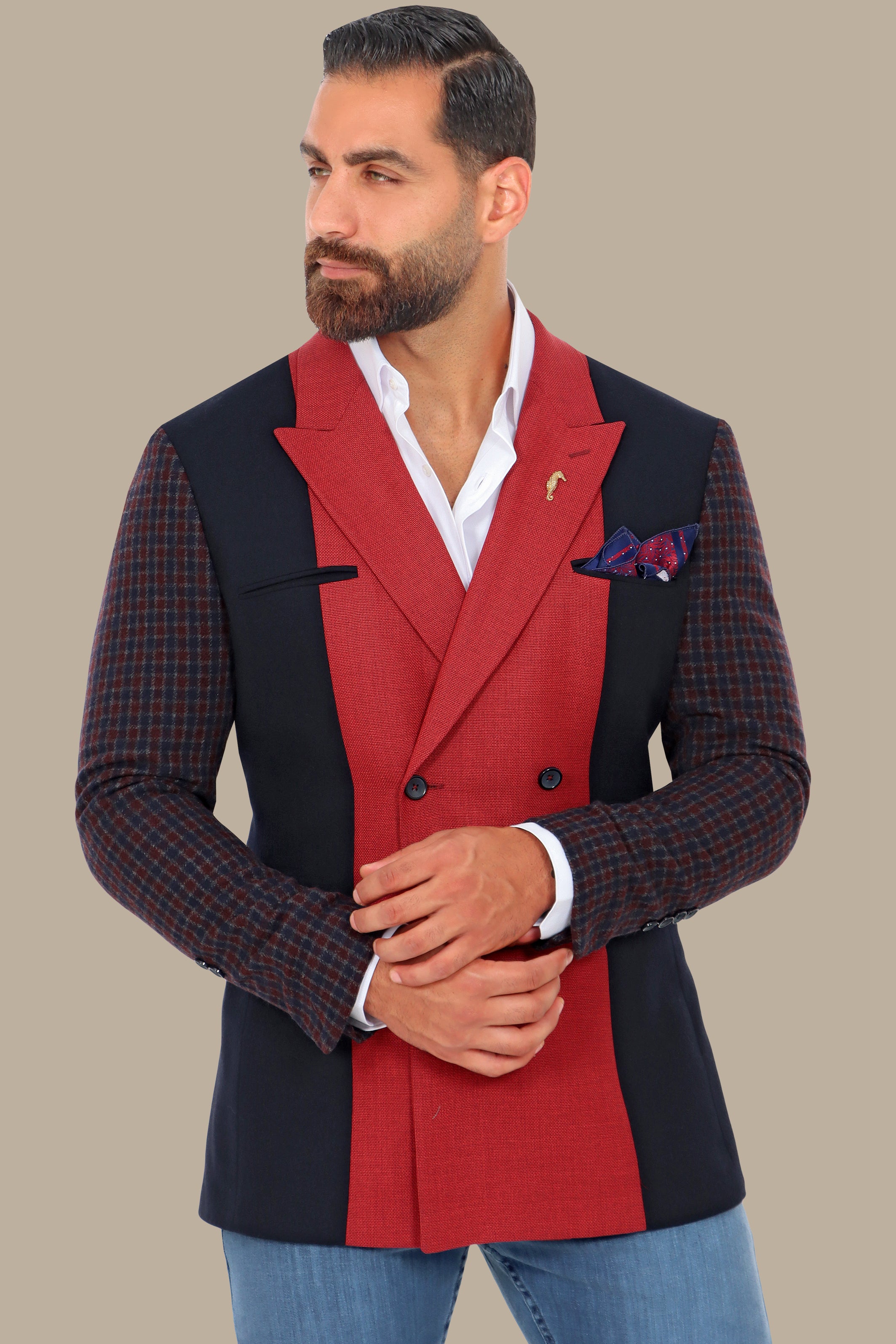 Nautical Elegance: Navy & Red Suit