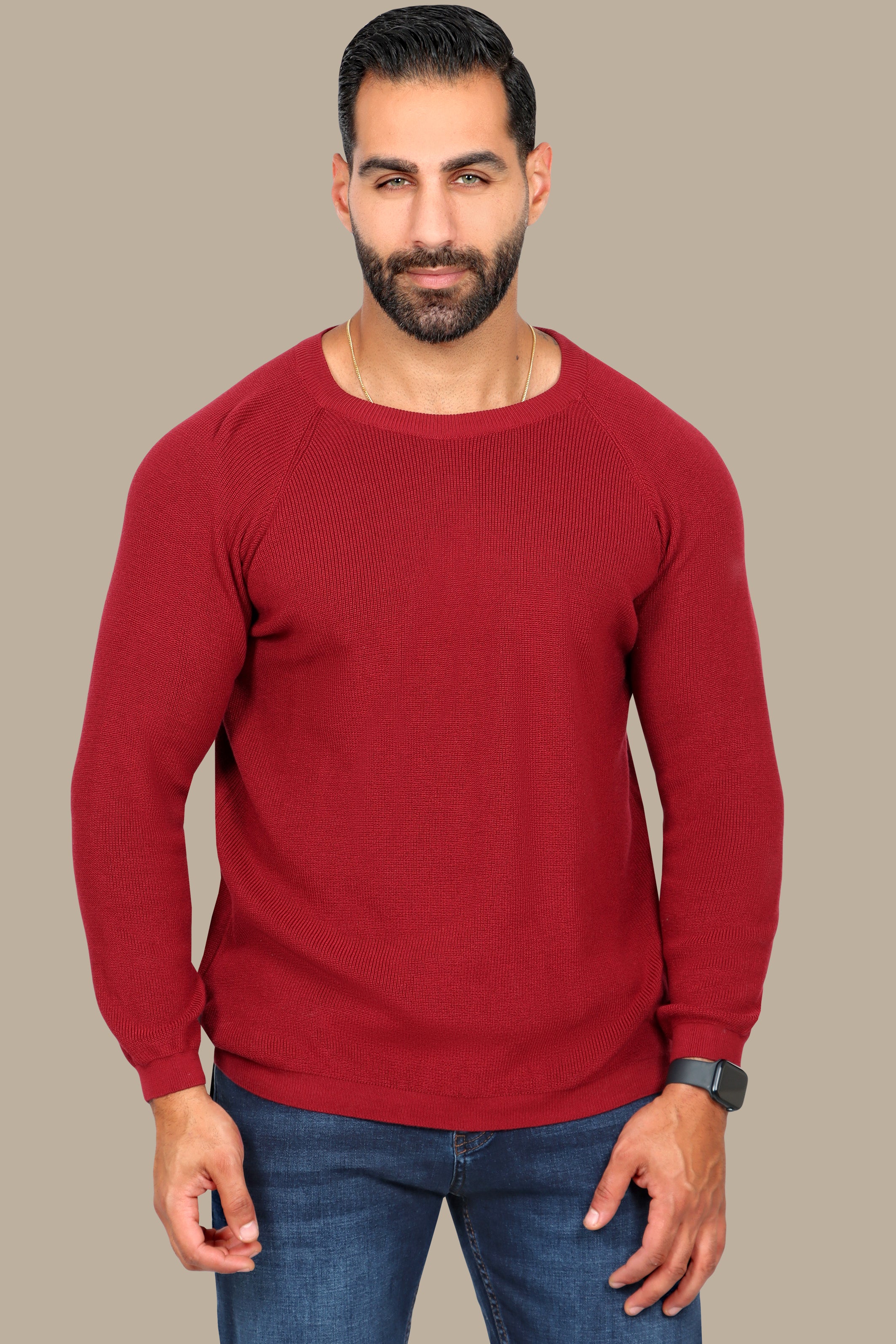 Bordeaux Round Neck Sweater with Shoulder Cup