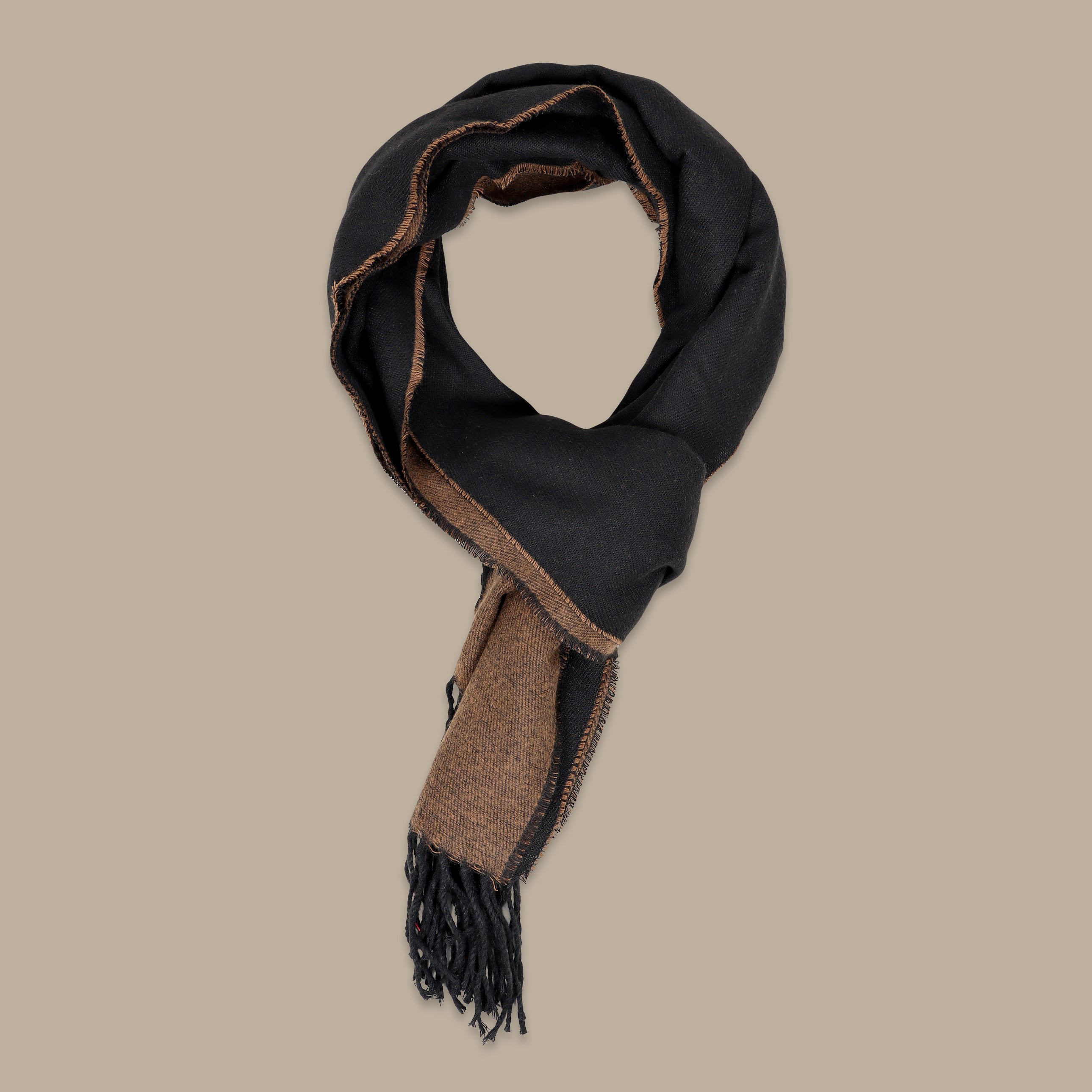 Double-Face Scarf in Havané with Grey and Black