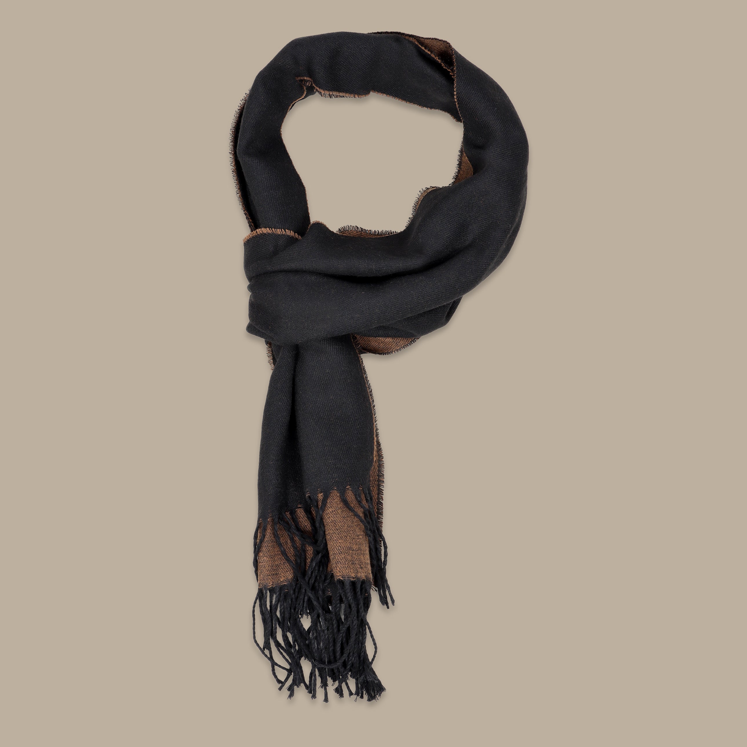 Double-Face Scarf in Havané with Grey and Black