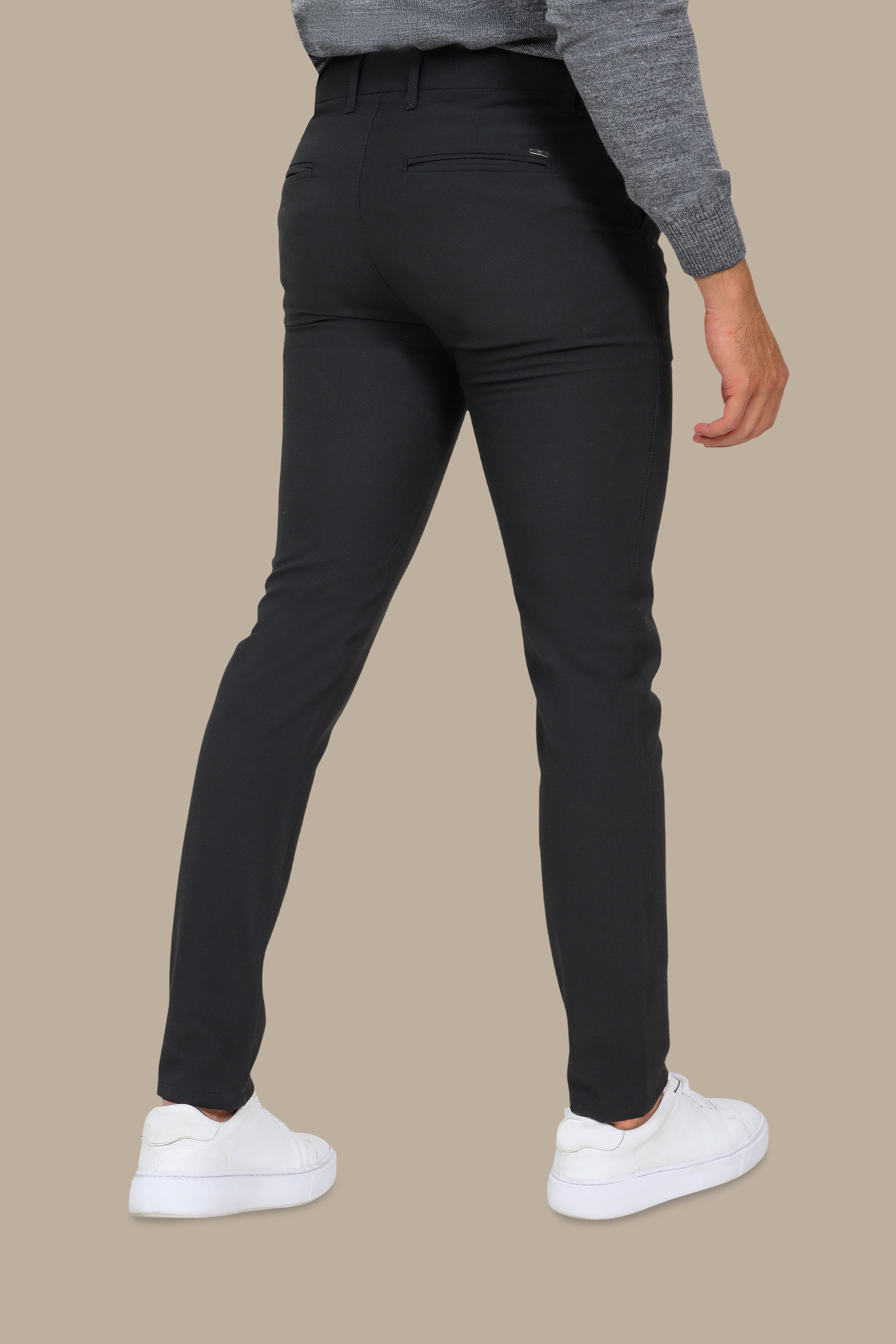 Black Gofre Slim Trousers