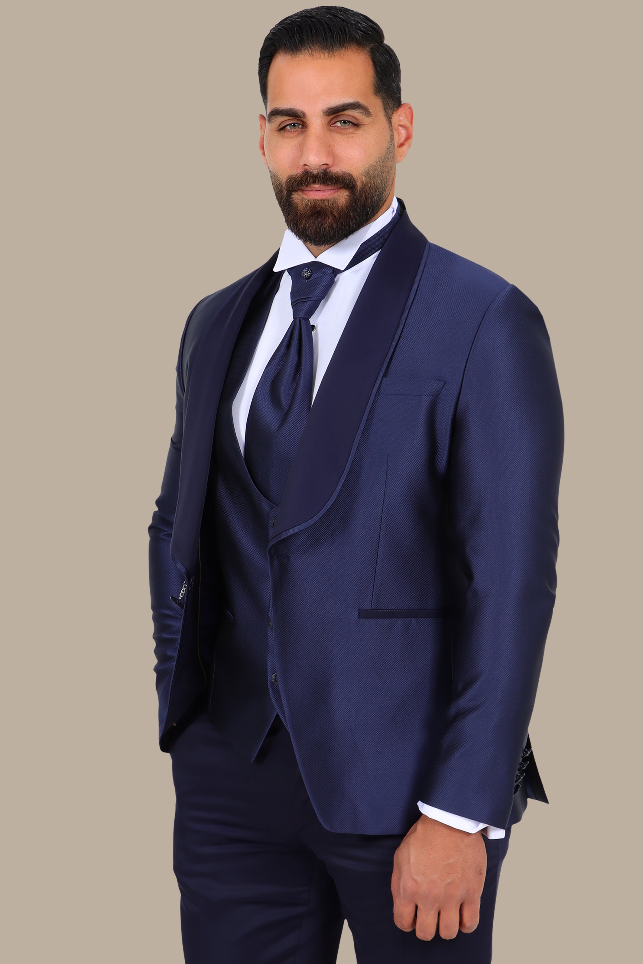 4-Piece Tuxedo Shawl Collar Piquet Navy