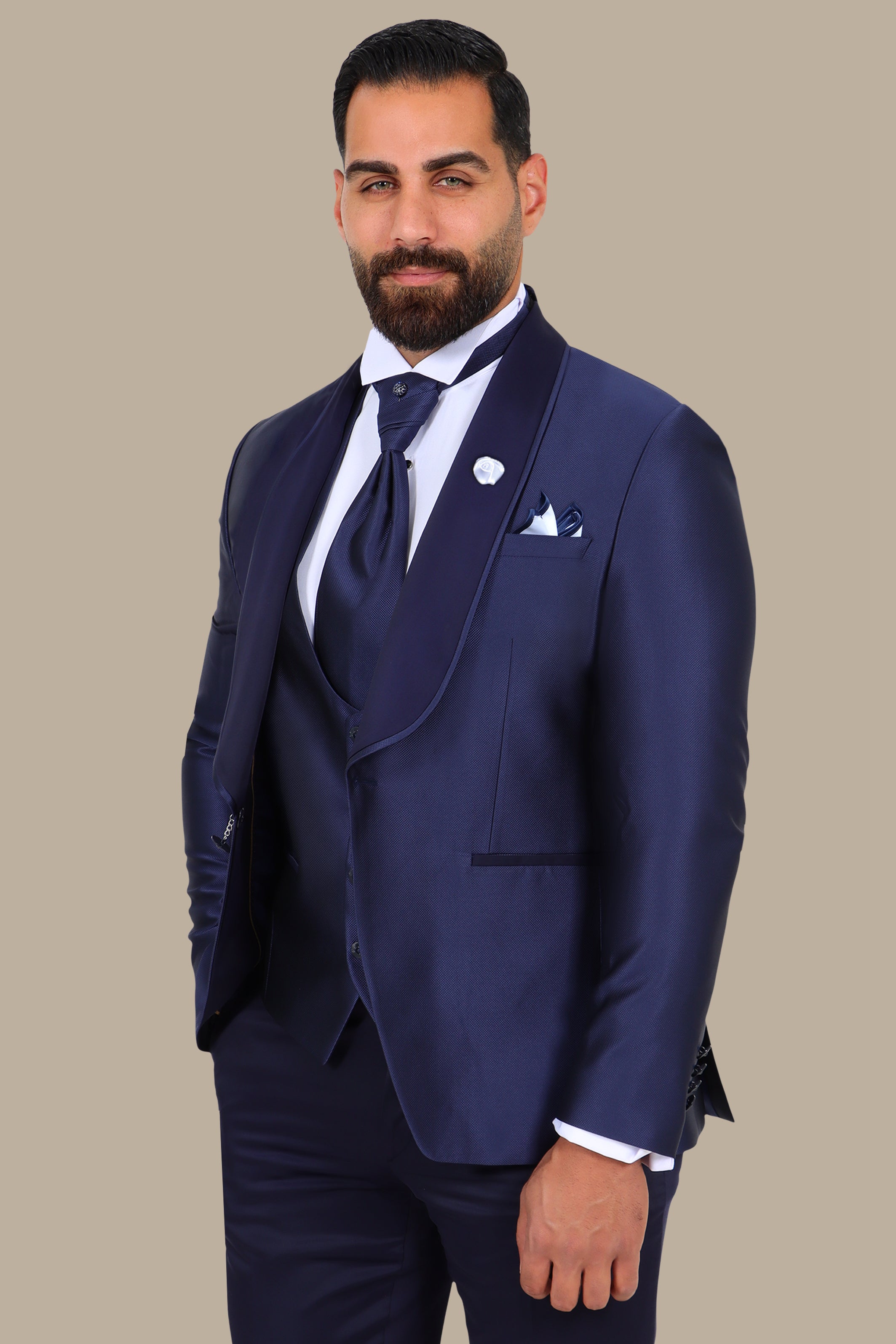 4-Piece Tuxedo Shawl Collar Piquet Navy
