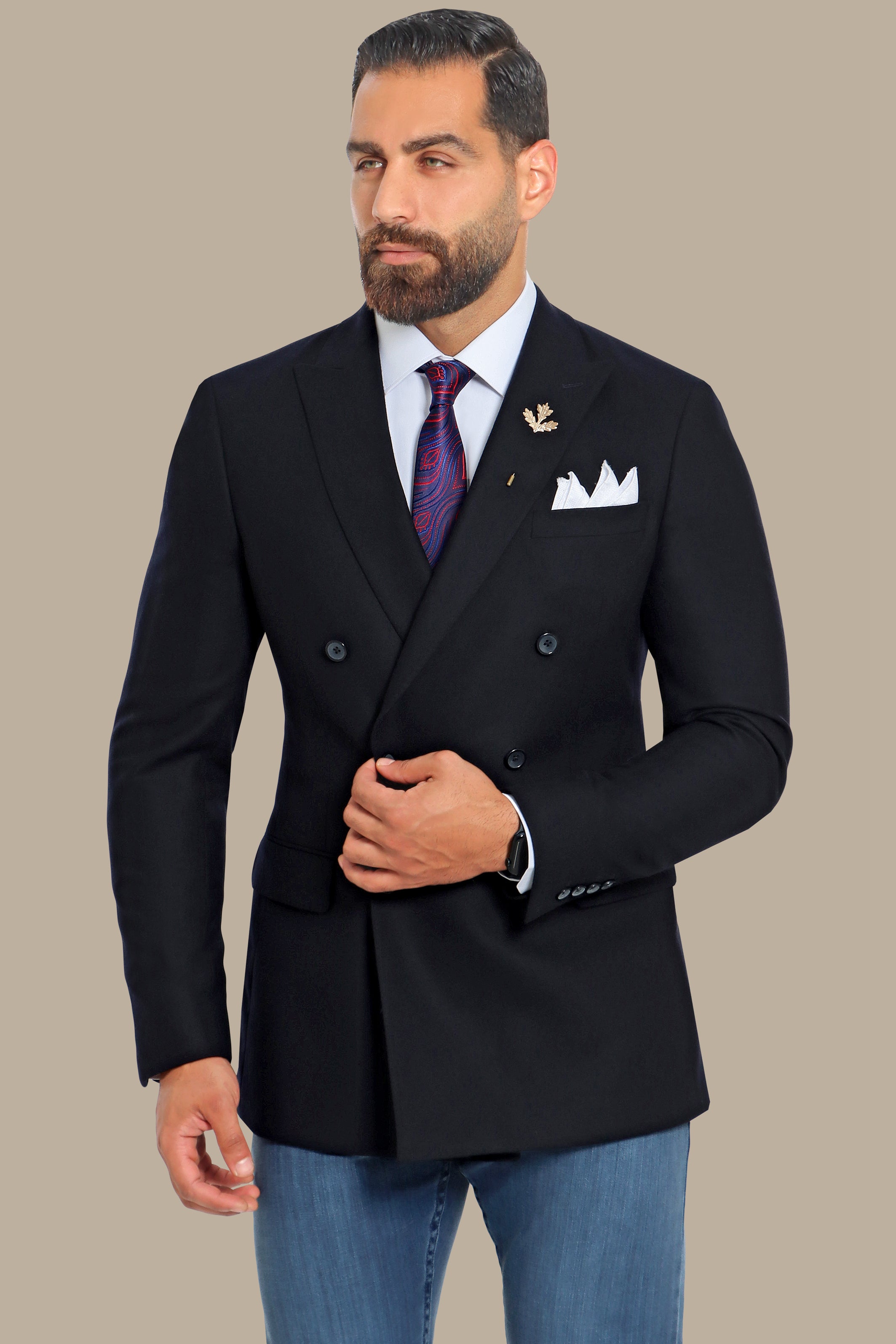 Navy Royalty: Double-Breasted Blazer