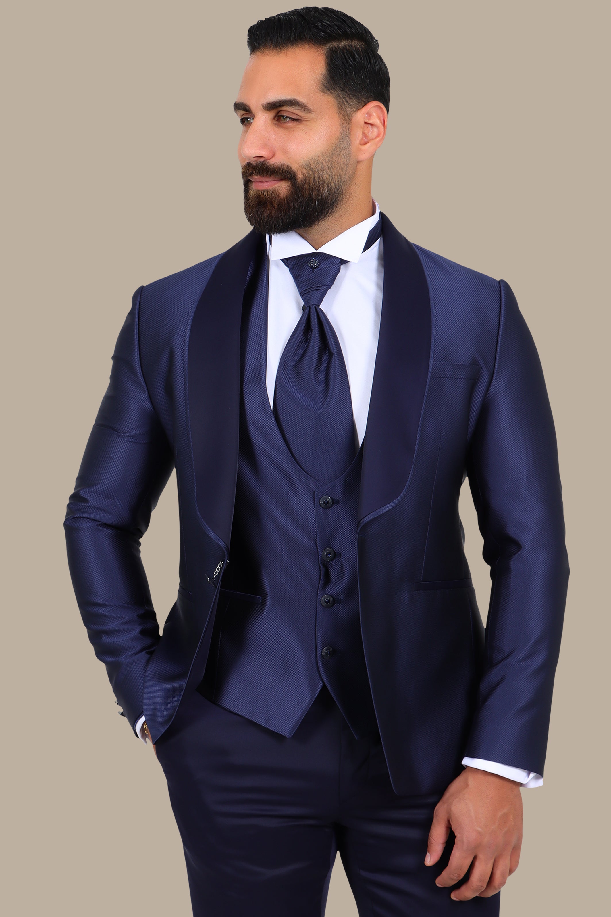 4-Piece Tuxedo Shawl Collar Piquet Navy