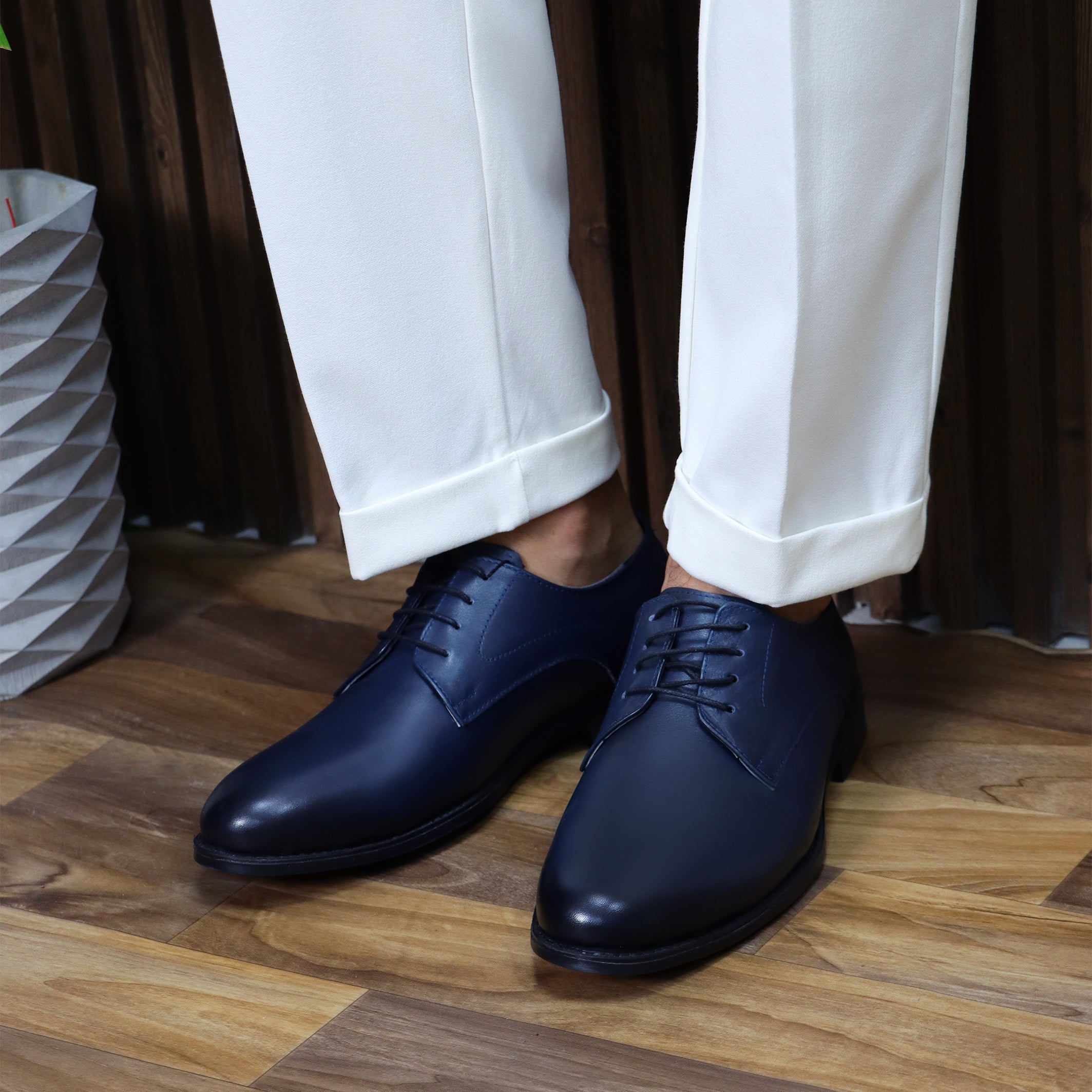 Navy Leather Blucher Shoes