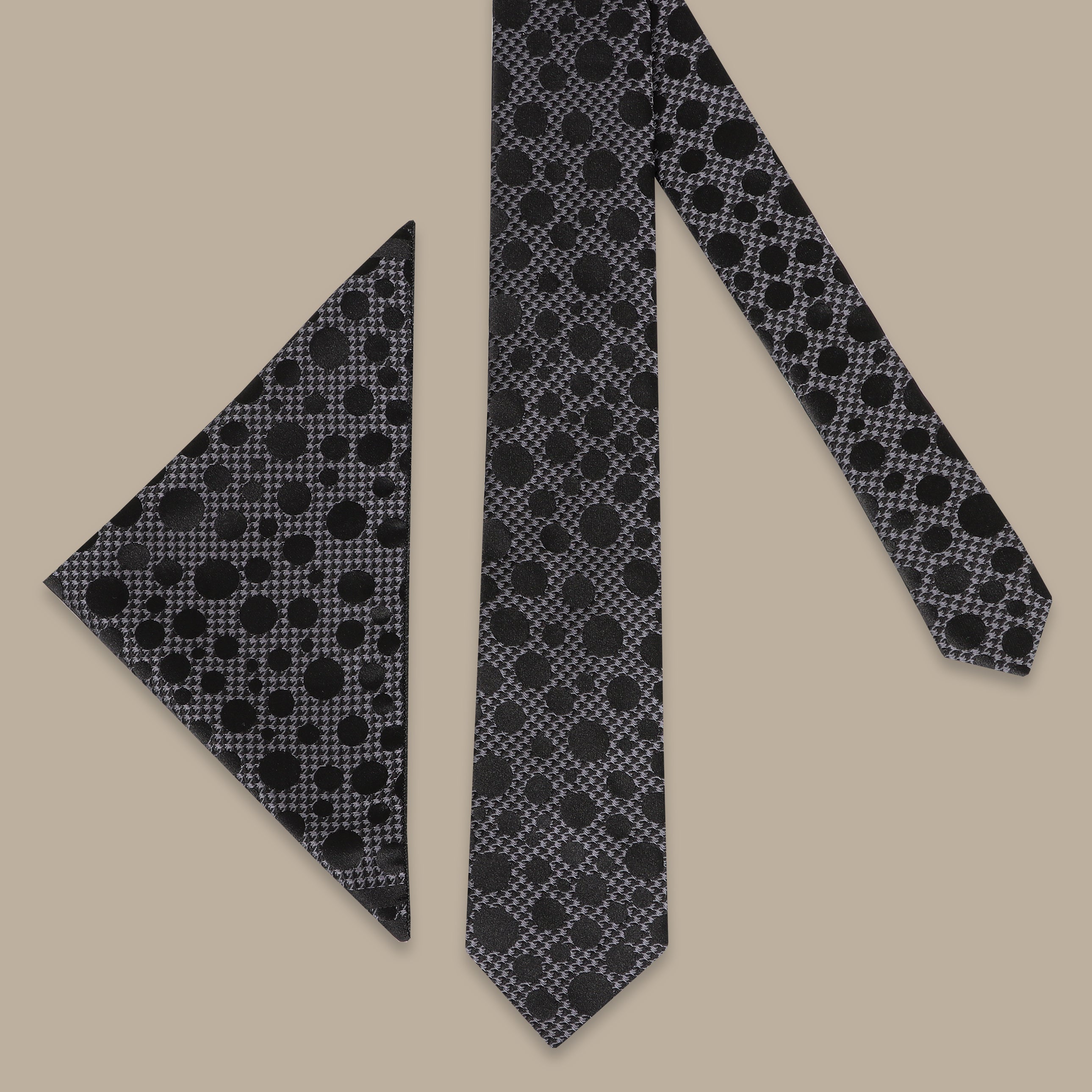 Grey Charm Tie Set: 2-Piece Black Polka Dot