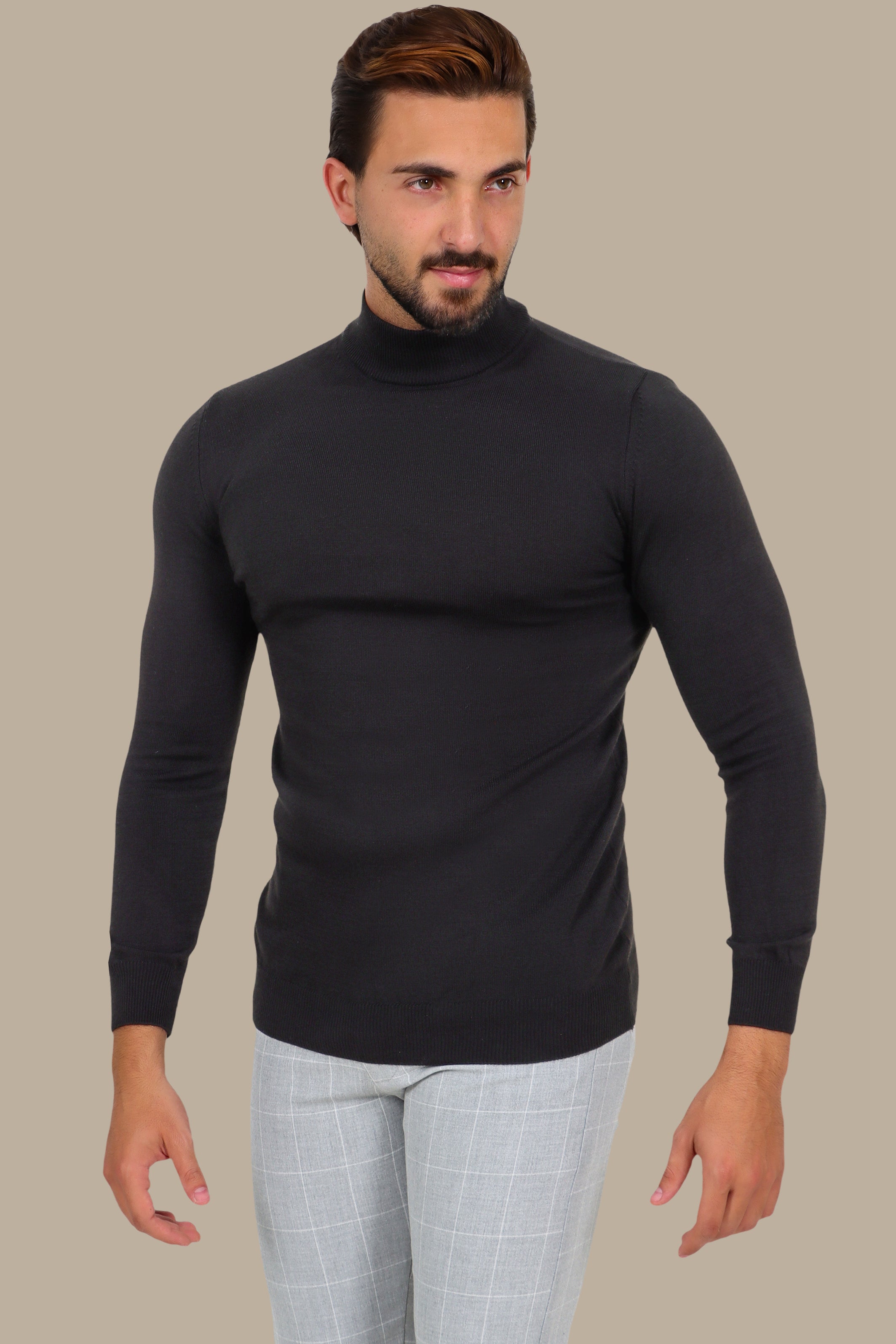 Basic High Neck Sweater – Black