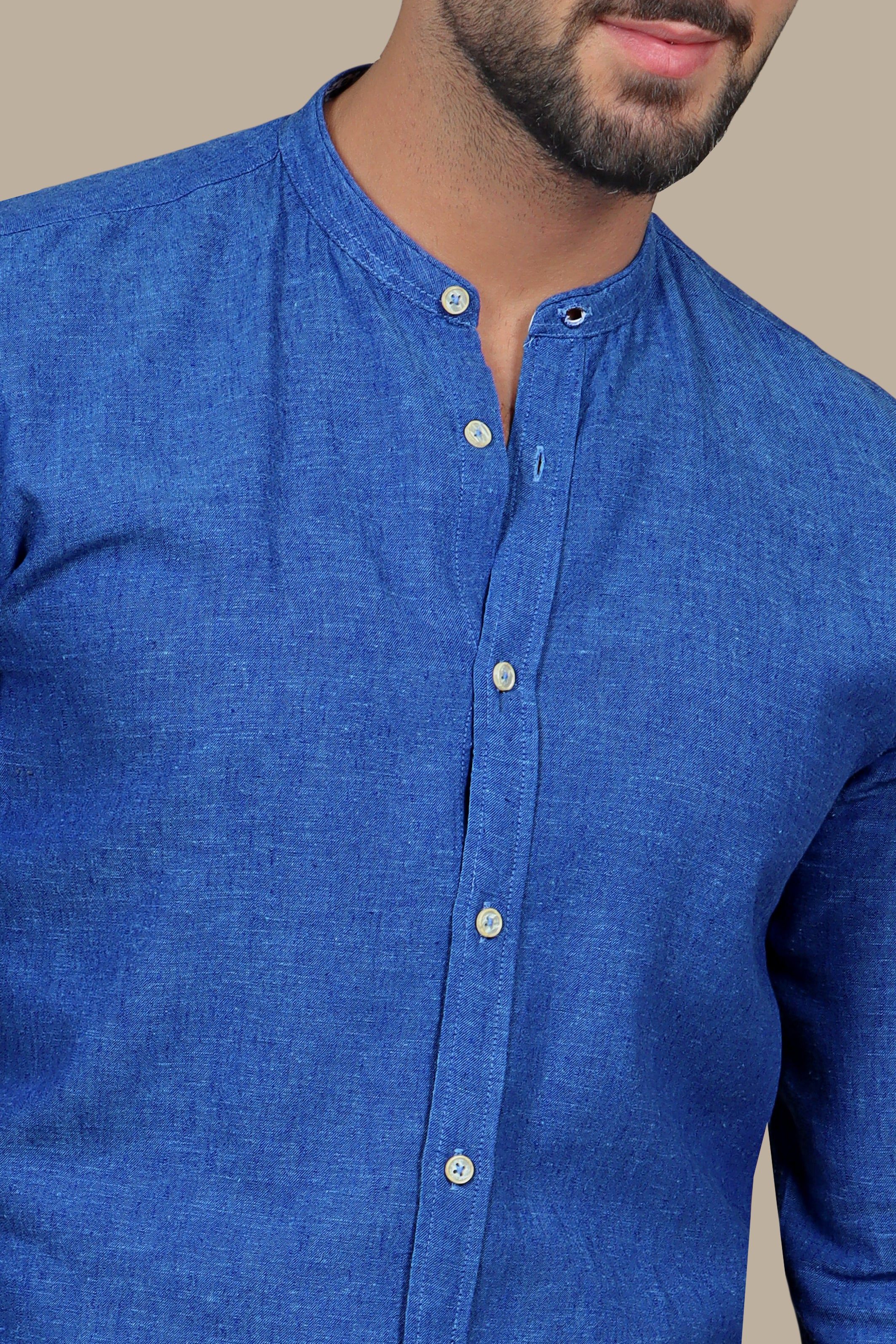 Shirt Linen Col Mao Inside Print | Indigo