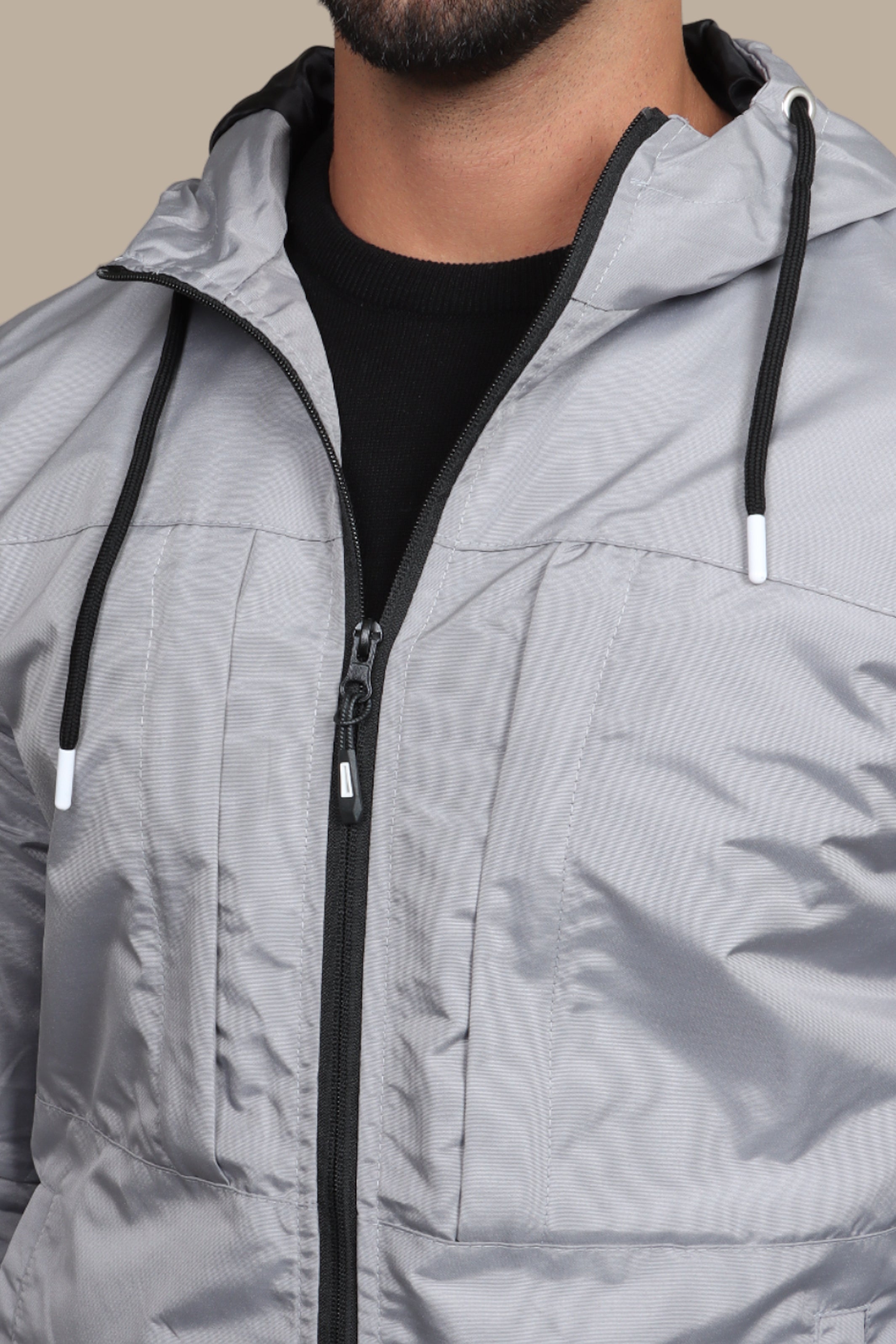 Gray Waterproof Hooded Jacket: Stay Dry in Style