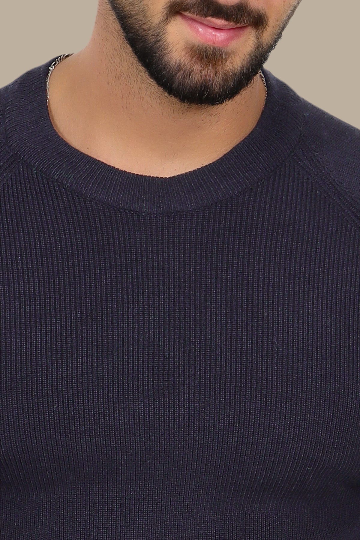 Round Neck Shoulder-Cup Sweater – Navy