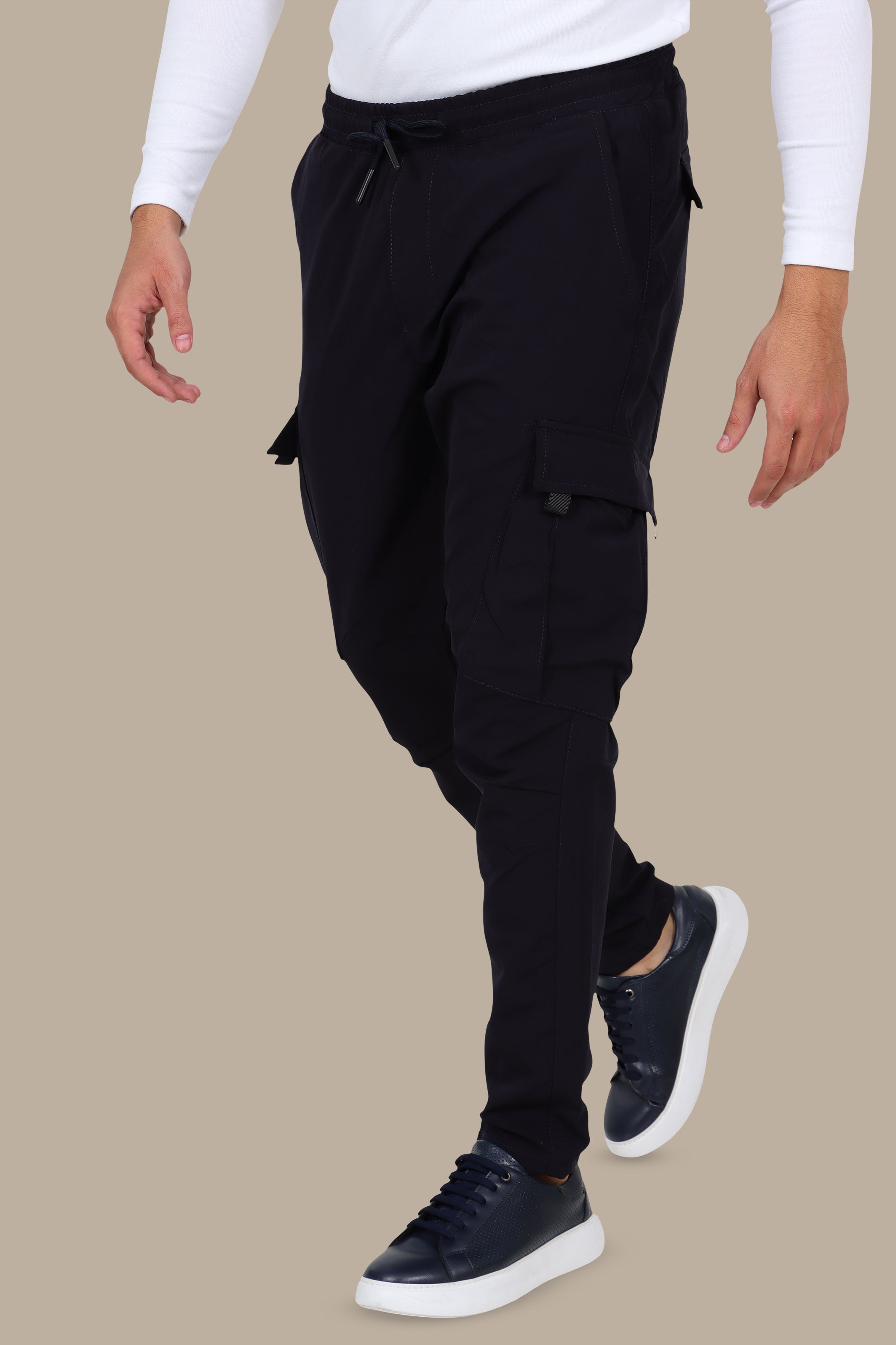 Dark Navy Slim Fit Cargo Pants in Parachute Fabric