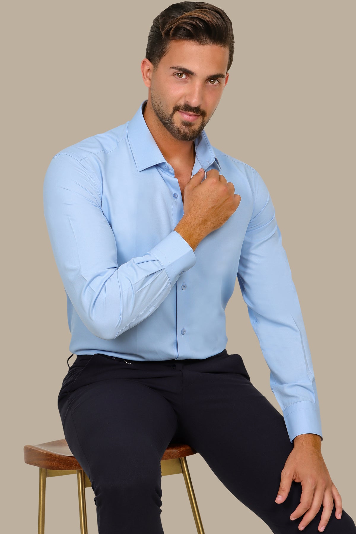 Poplin Slim Shirt with River Collar