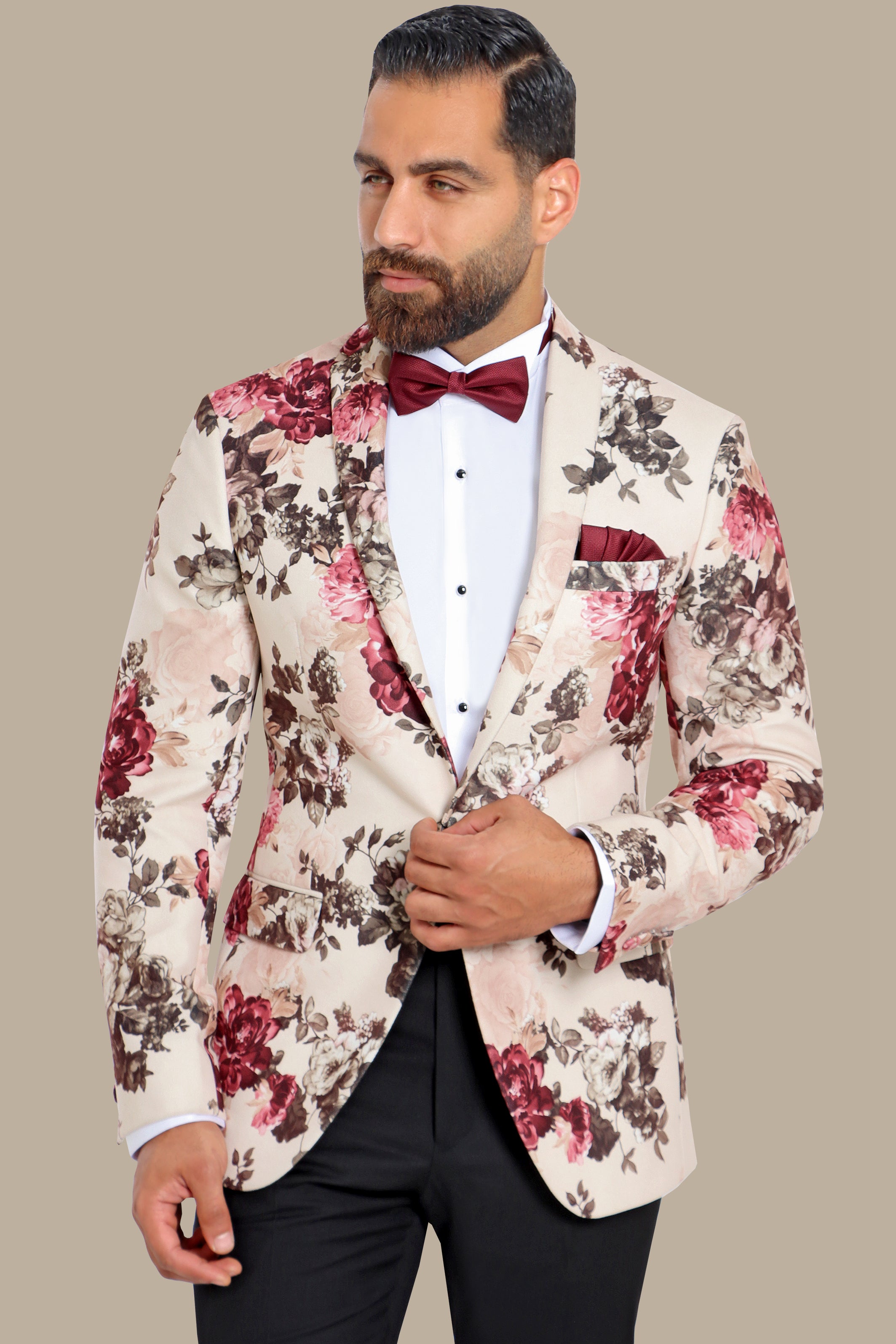 Scarlet Blossom: Red Floral FV Blazer