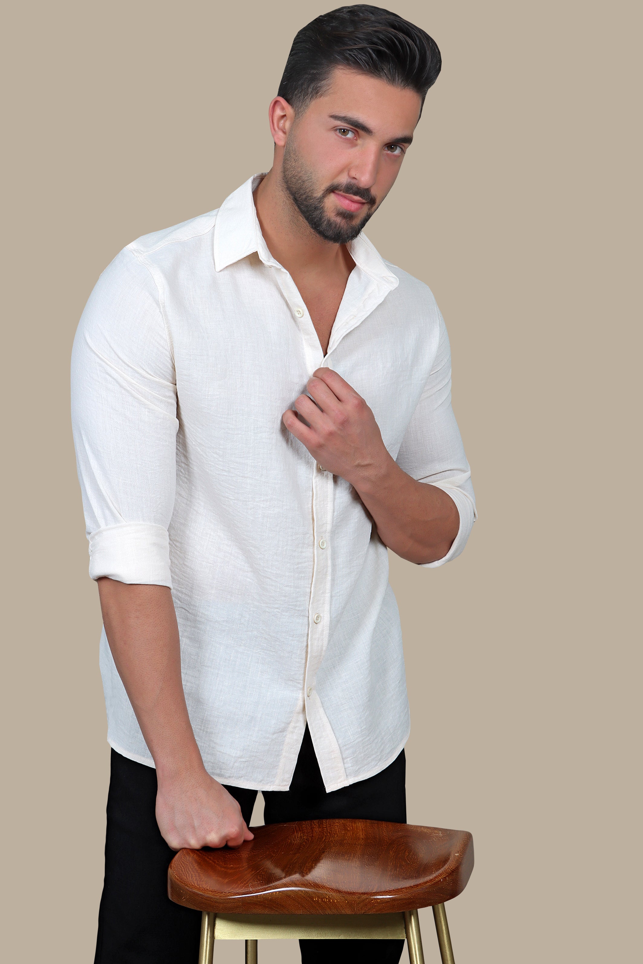 Timeless Comfort: Beige Linen Long Sleeve Shirt