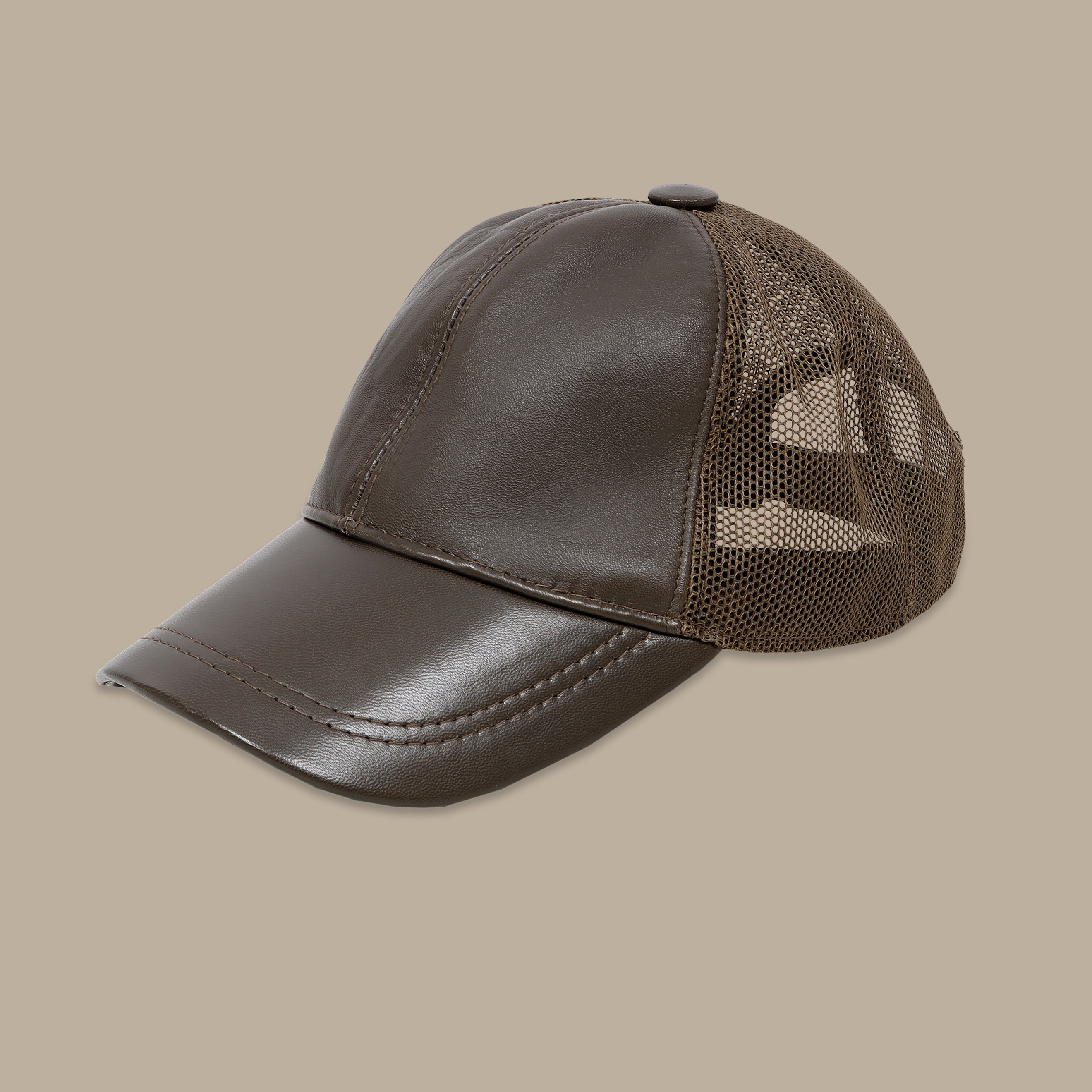 Khaki Half Leather Hat