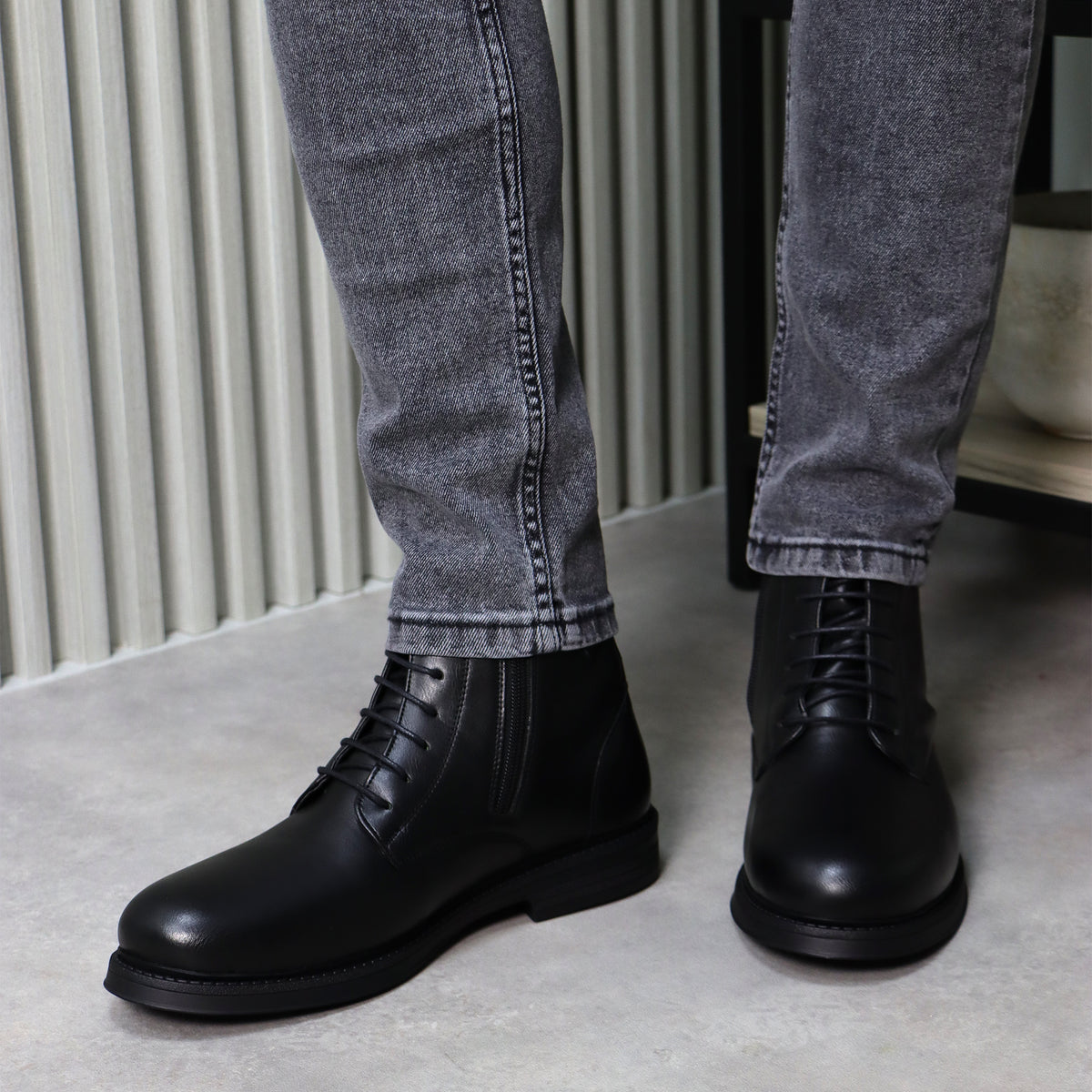 Classic Black Lace-Up Ankle Boots