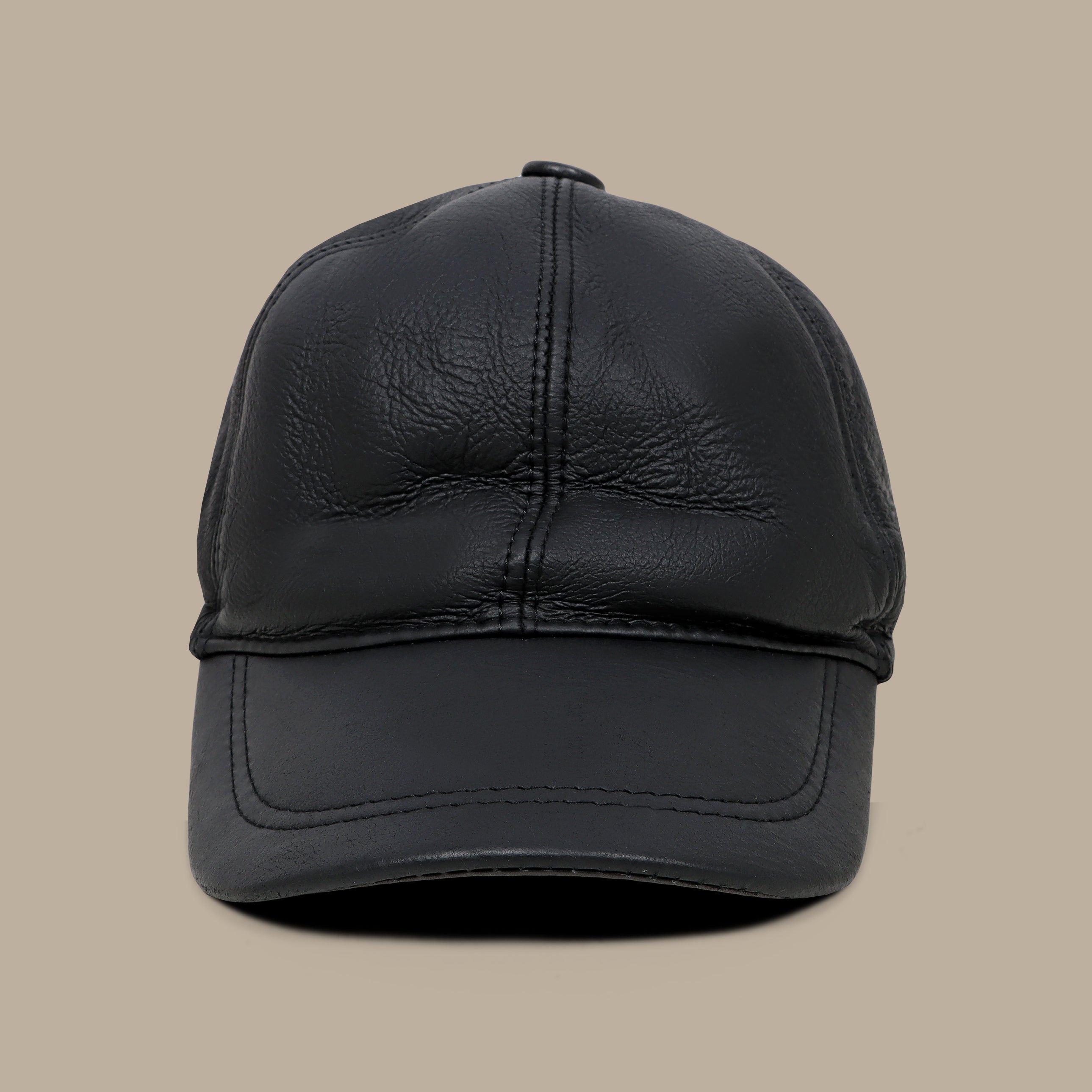 Black Leather Cap with Ear Covers