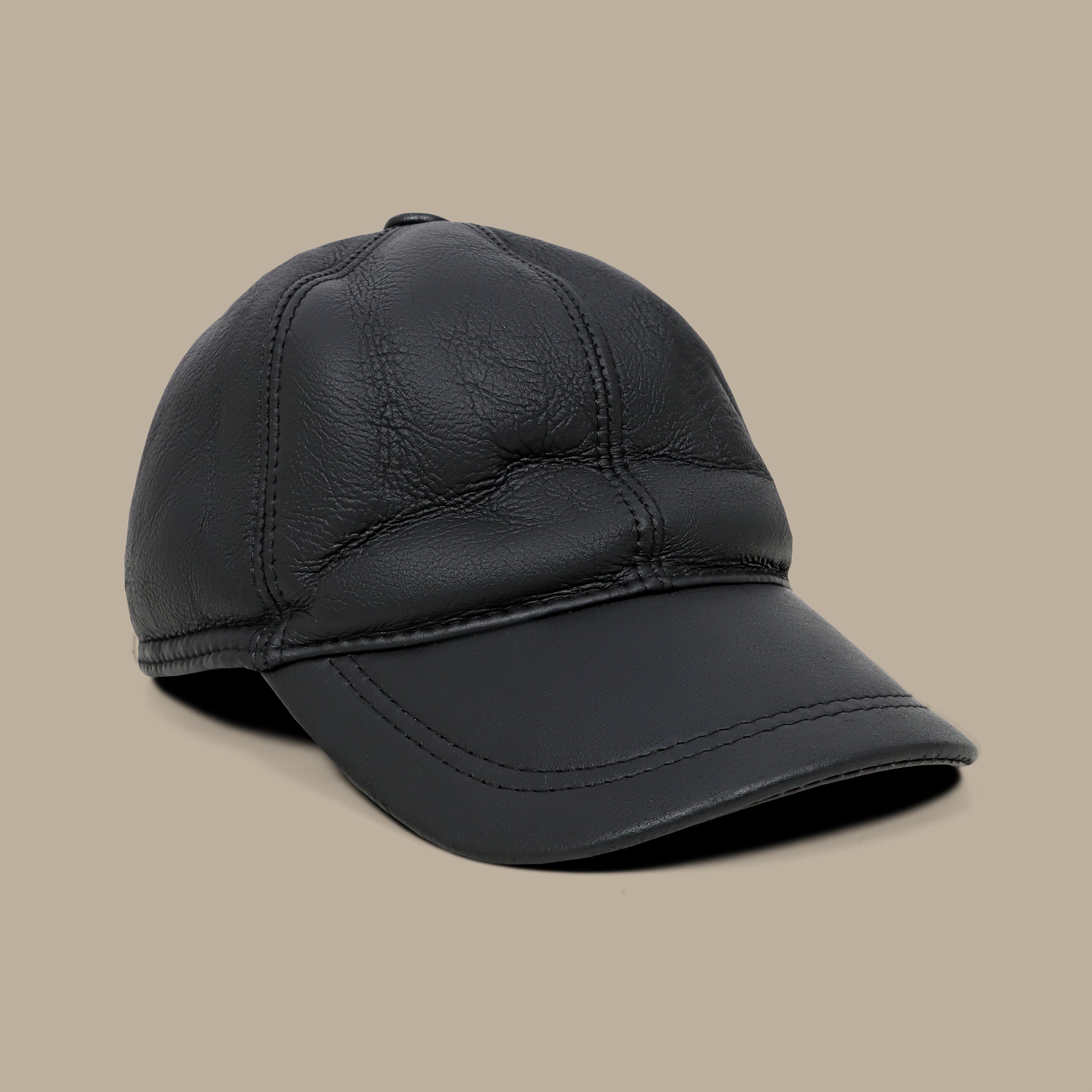 Black Leather Cap with Ear Covers