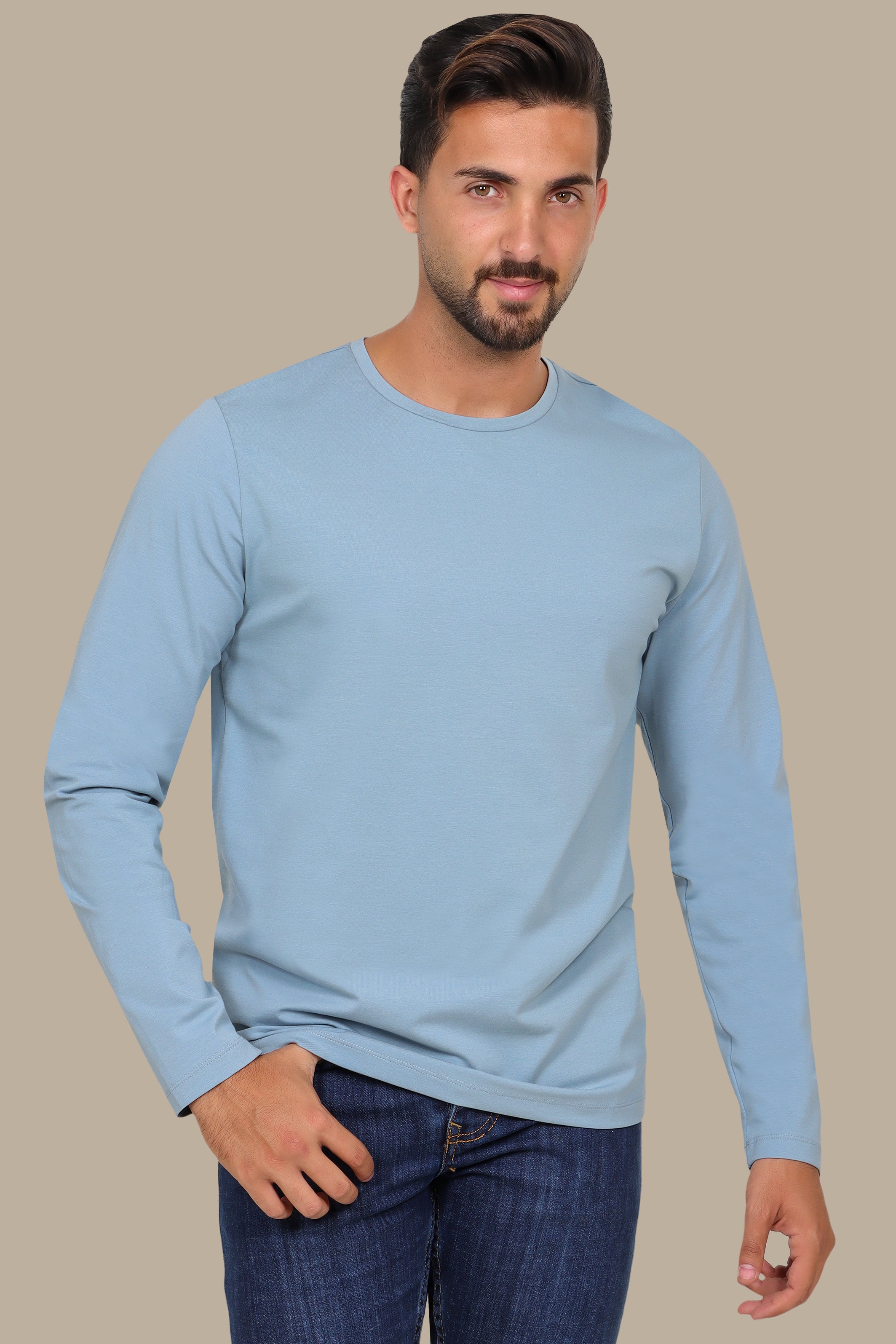 Light Blue Long Sleeve Round Neck Top