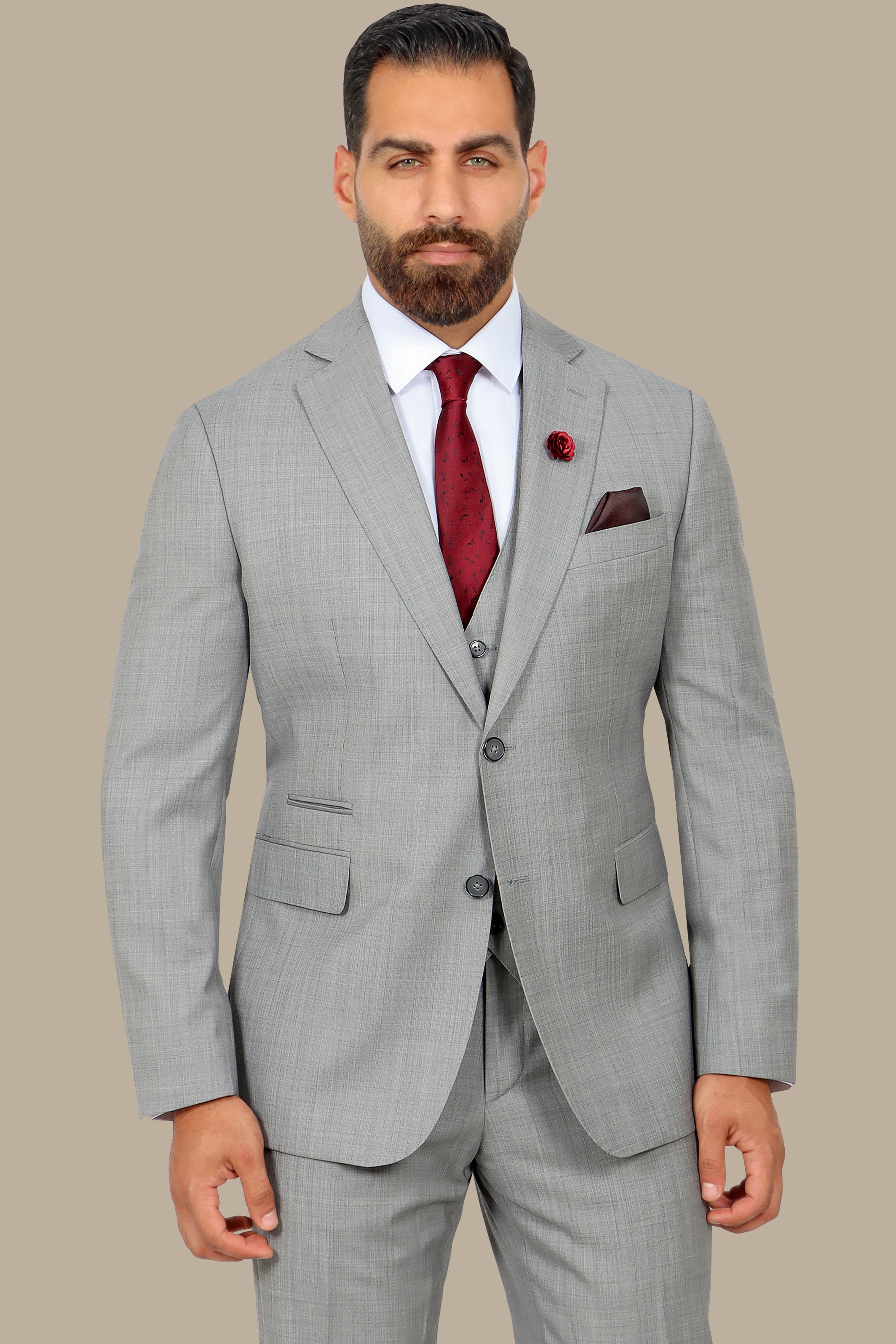 Effortless Chic: Wool Notch Fila Fil 3-Piece Suit in Light Grey