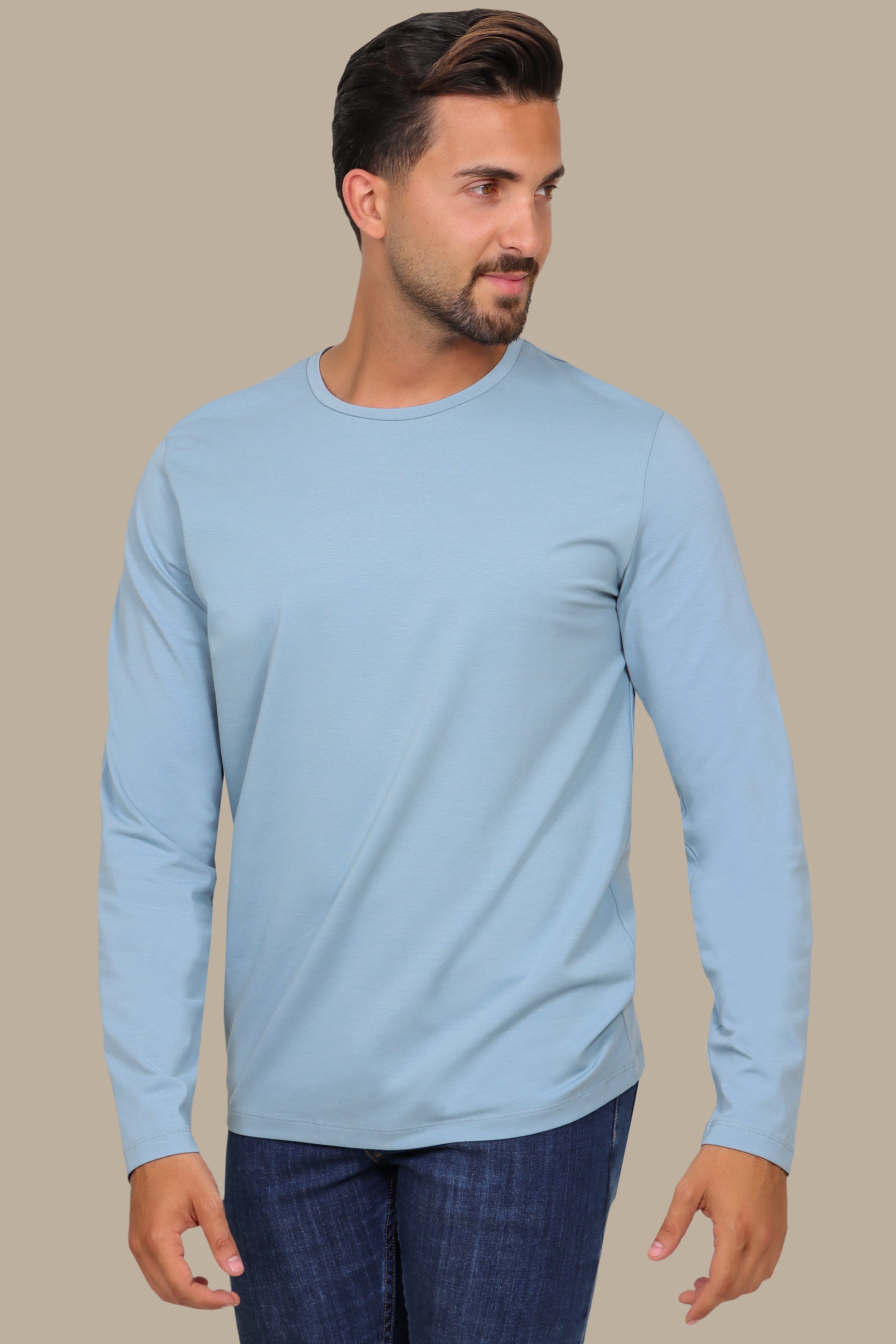 Light Blue Long Sleeve Round Neck Top