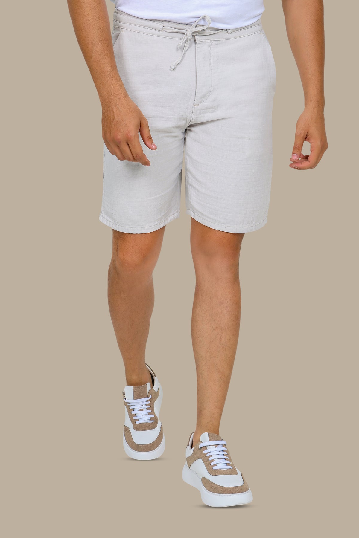 Light Grey Linen Basic Shorts