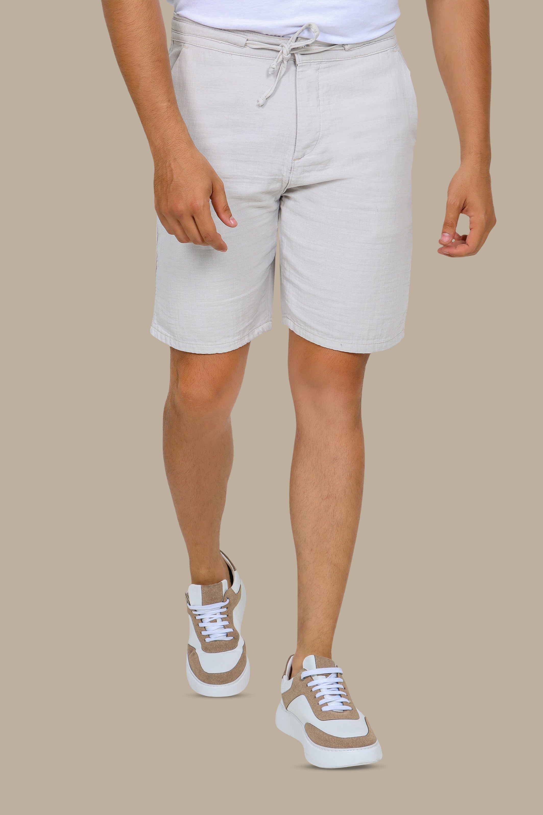 Light Grey Linen Basic Shorts