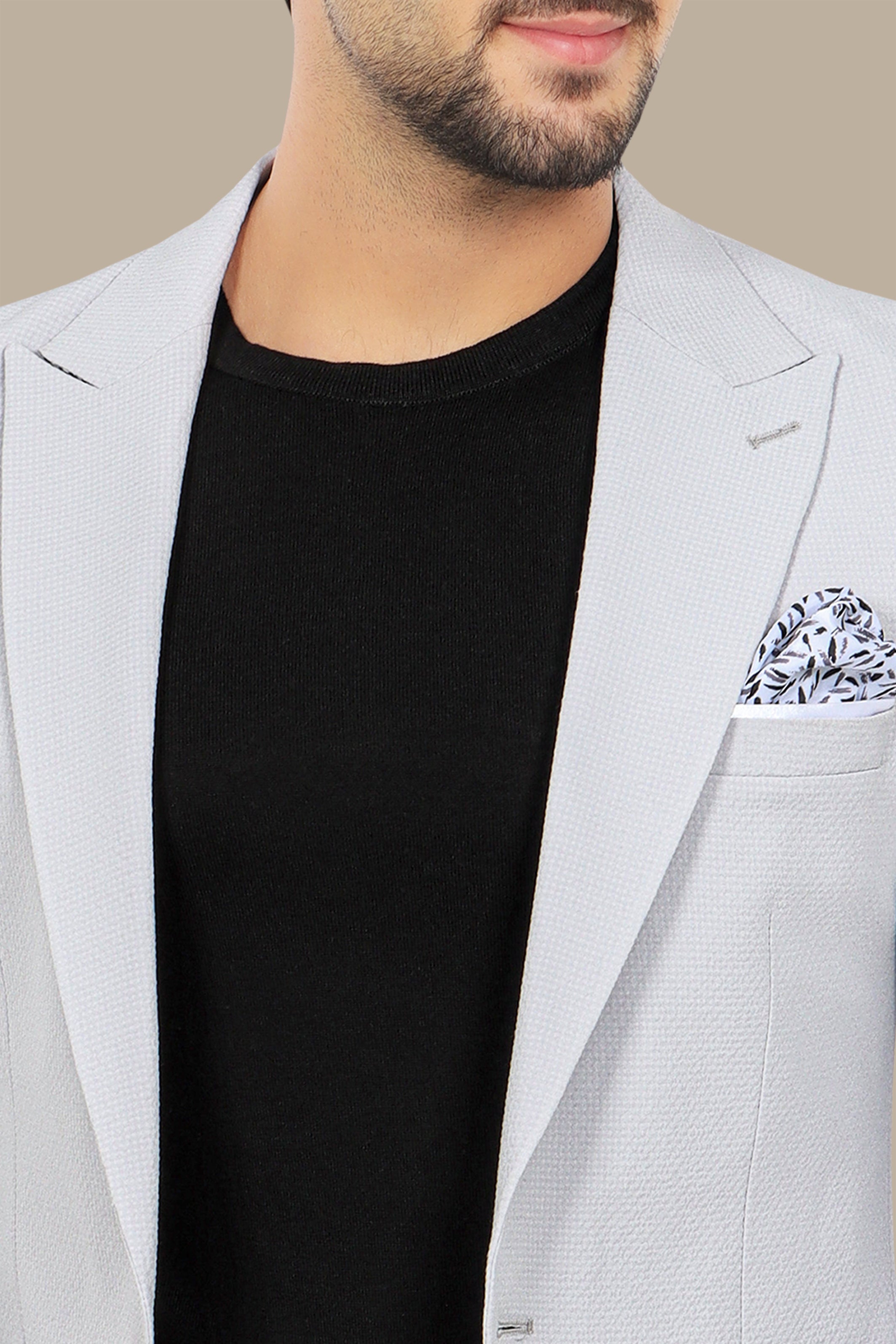 Light Grey Travel Suit: Structured with Peak Lapel