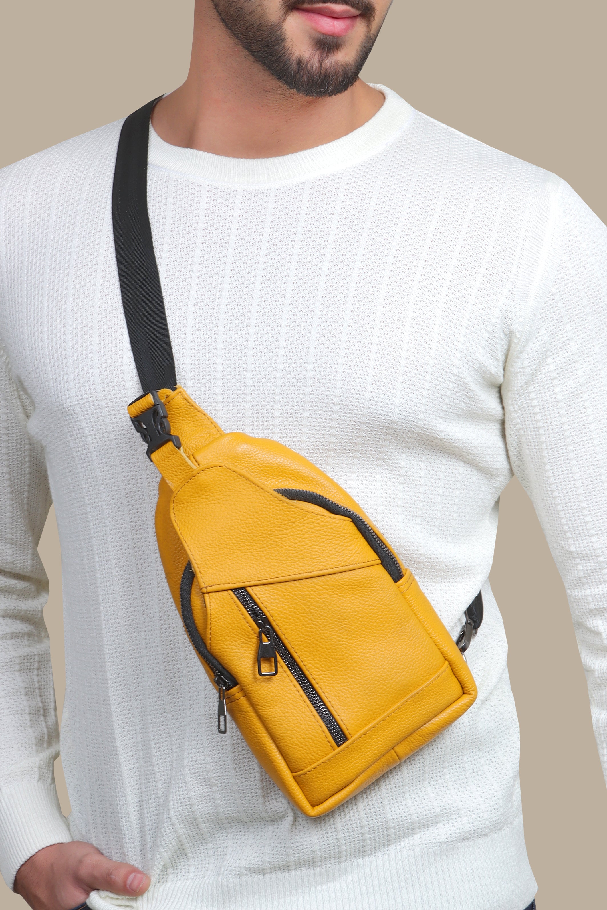 Chic Yellow Leather Crossbody Bag with Curved Sides