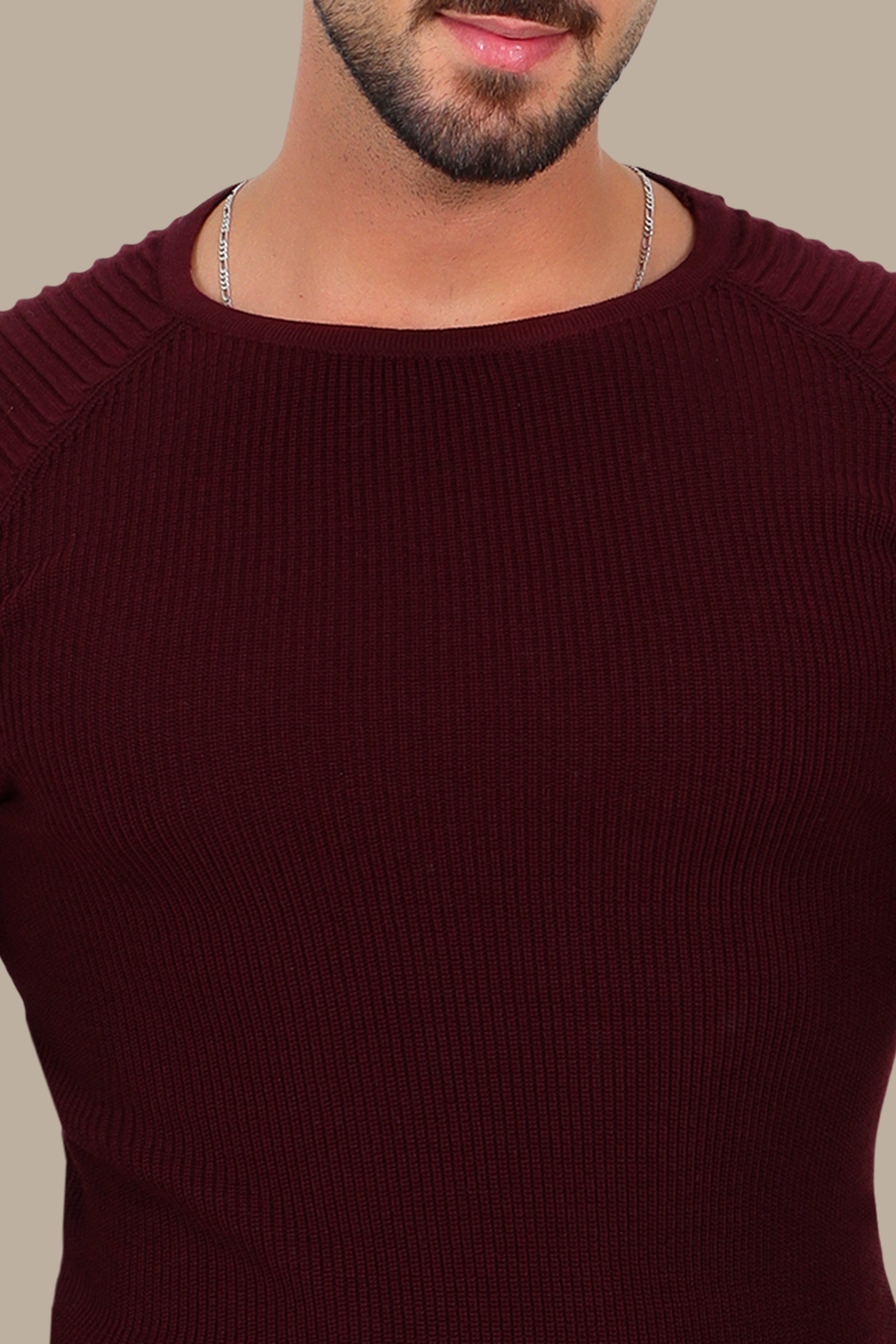 Burgundy Mercerized Sweater with Ribbed Shoulders