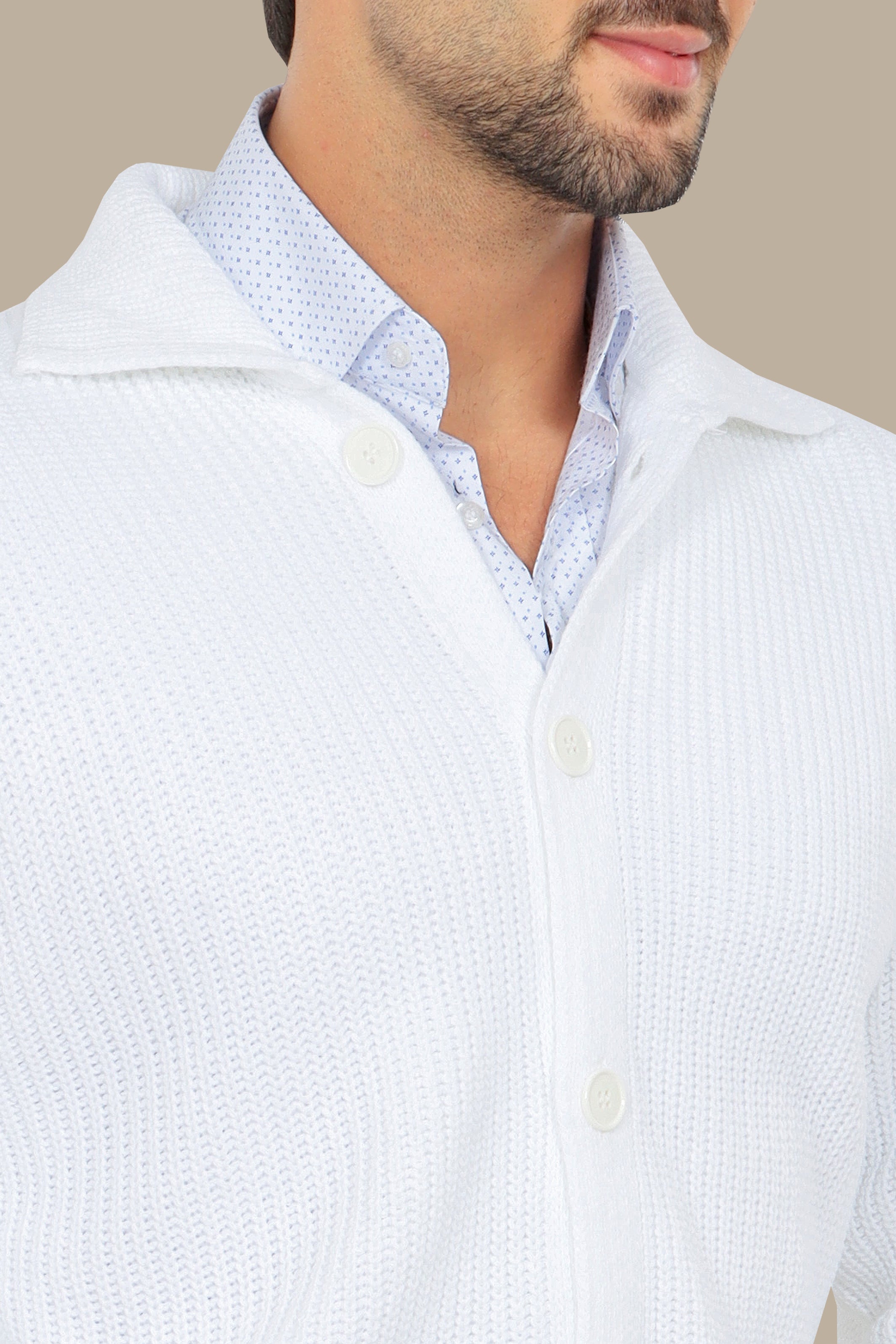 White Mercerized Cardigan with Full Buttons