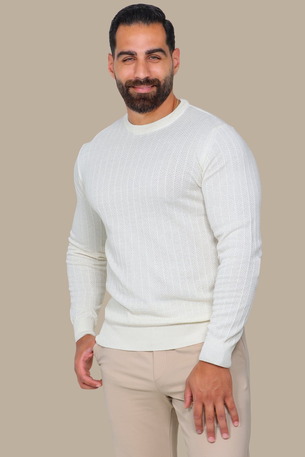 & Bold: Striped Round Neck Structured Sweater