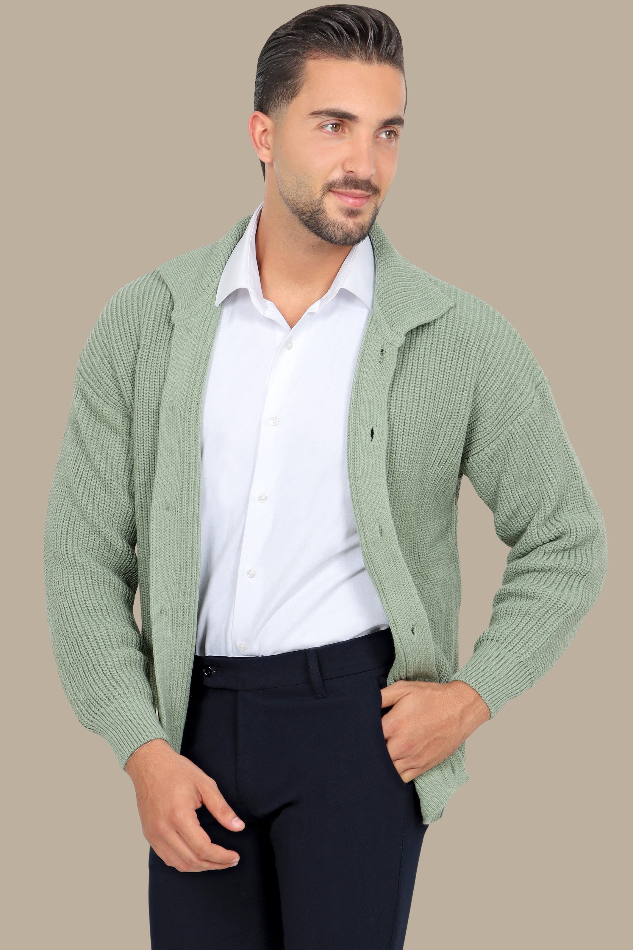 Light Green Mercerized Cardigan with Full Buttons