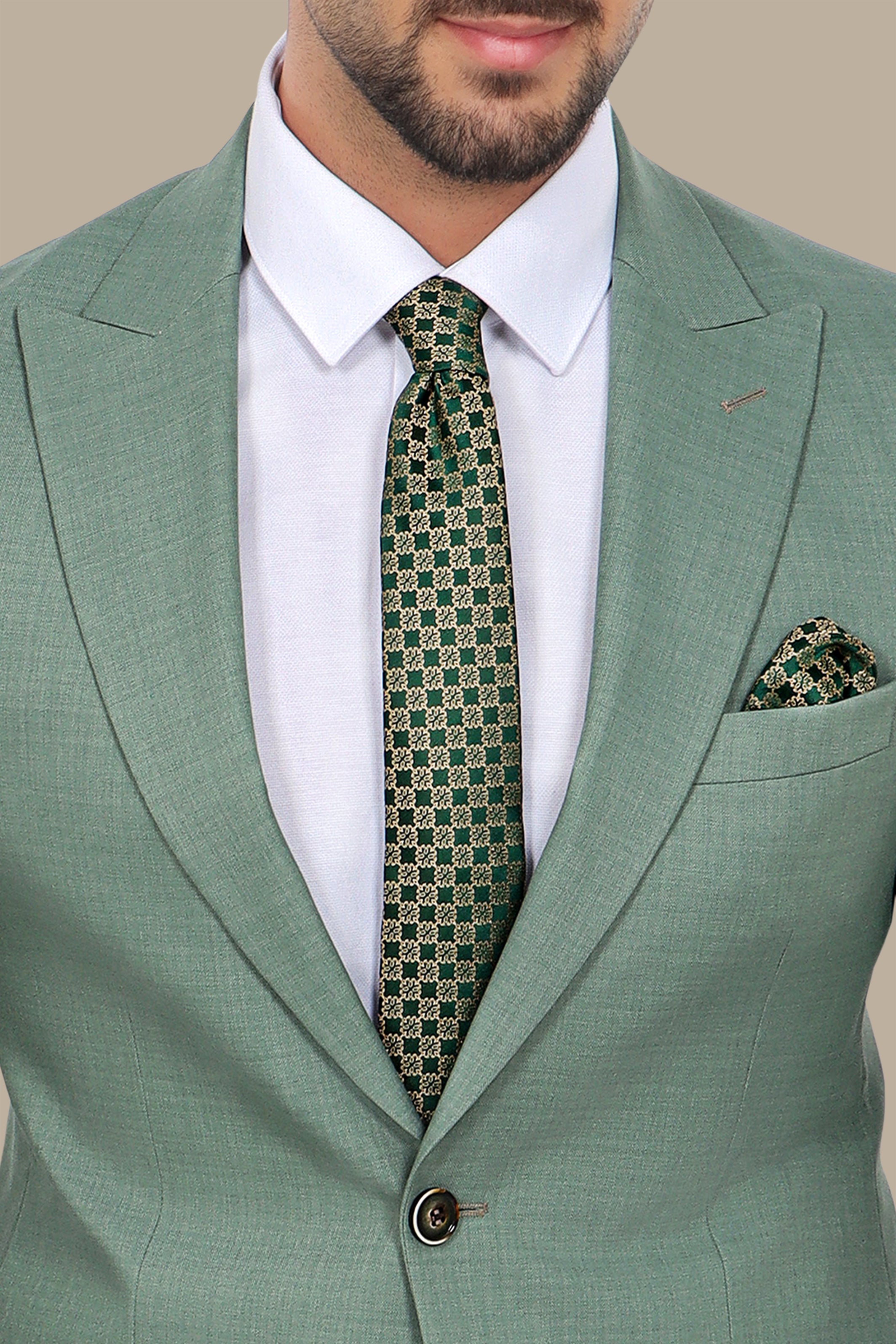 Light Green Lycra Suit: 2-Piece with Peak Lapel