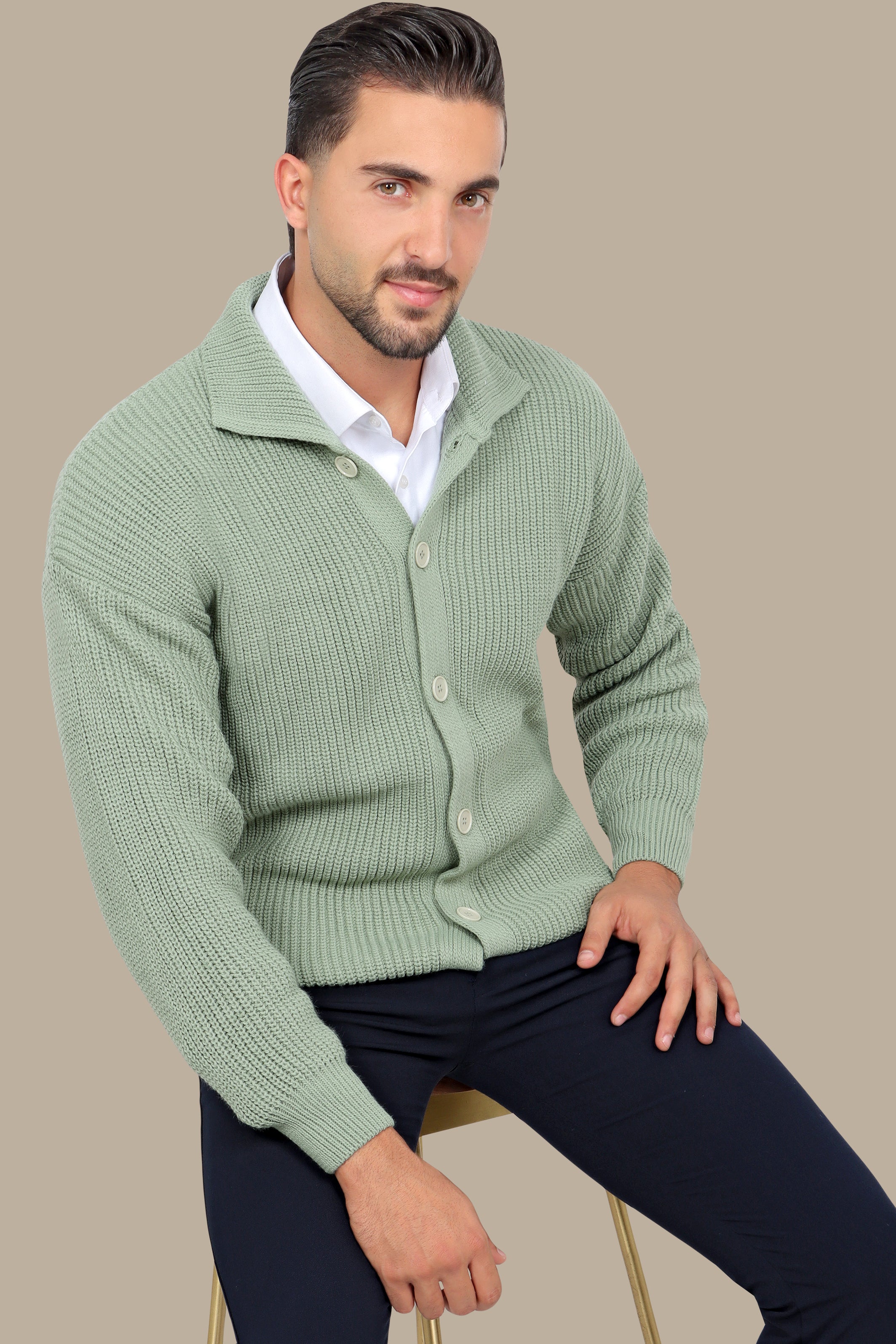 Light Green Mercerized Cardigan with Full Buttons