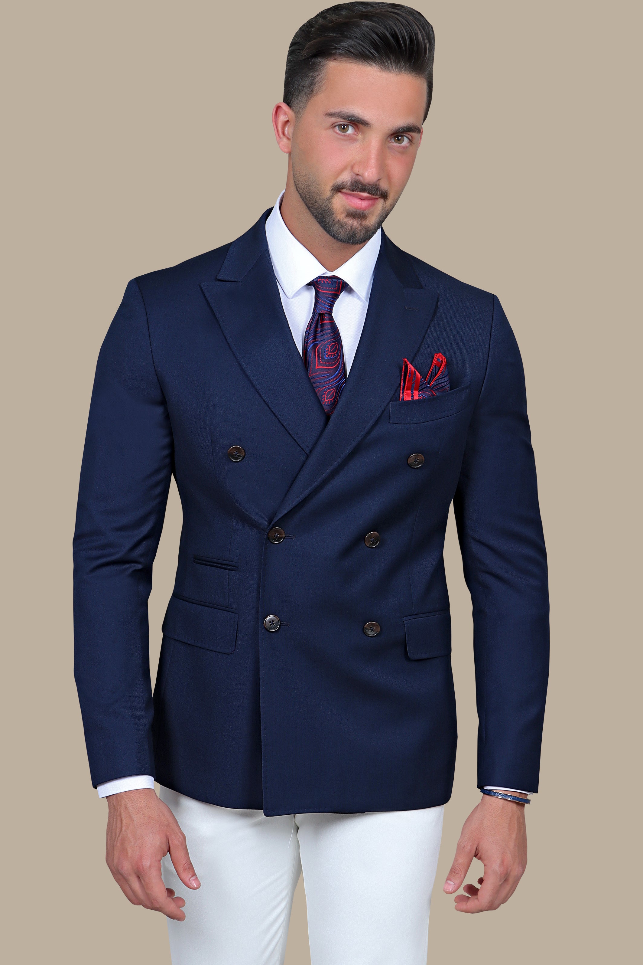 Navy Double-Breasted Basic Blazer