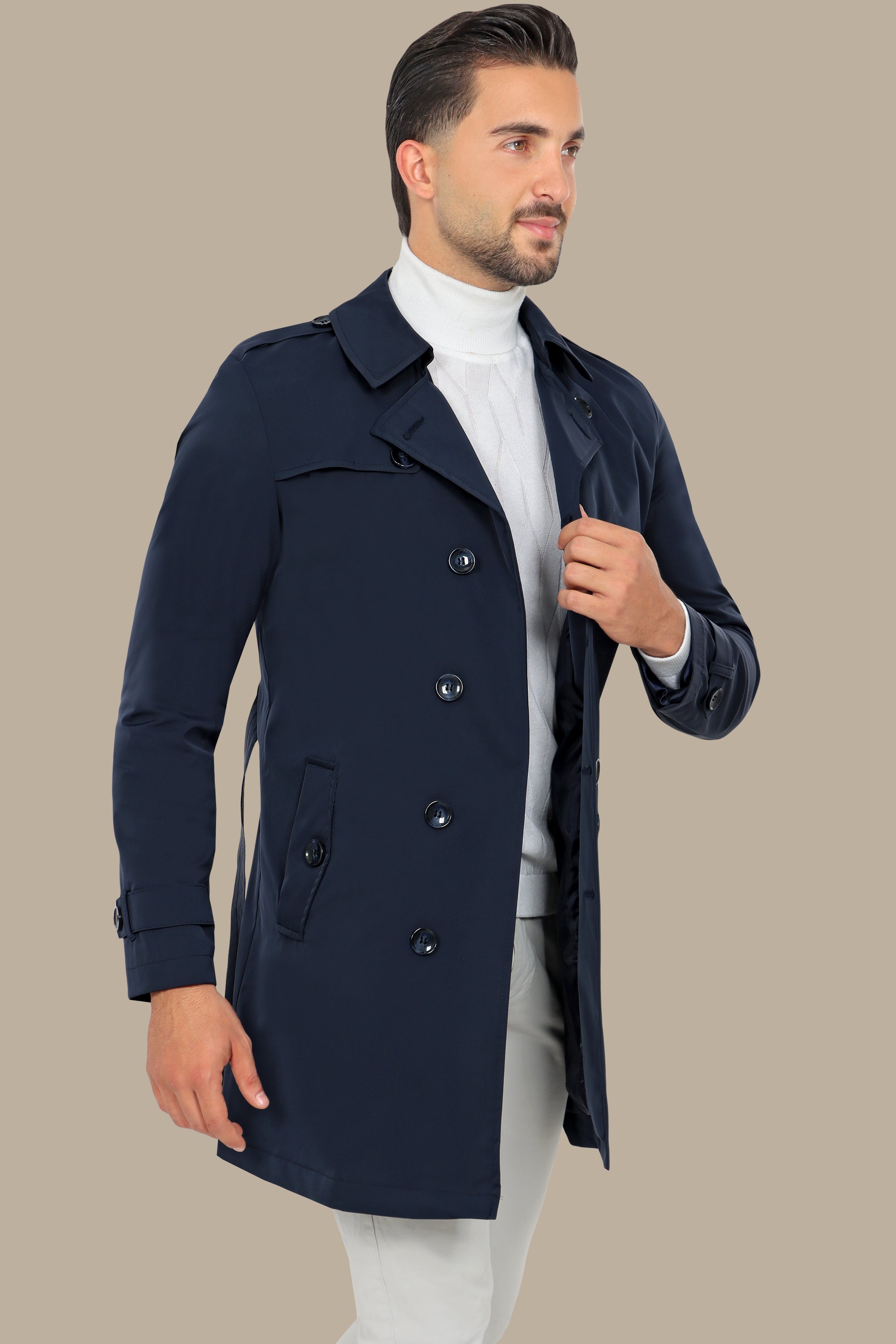 Classic Double-Breasted Navy Trench Coat